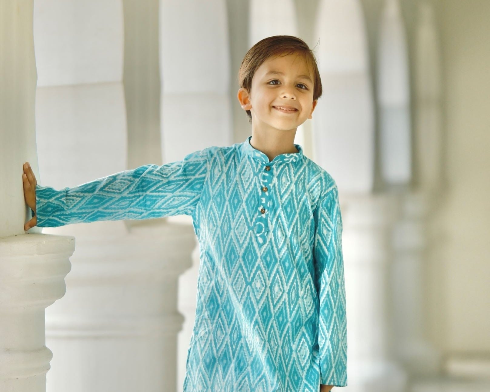 'Meher' Boys Blue Kurta Pajama Set in Soft Cotton