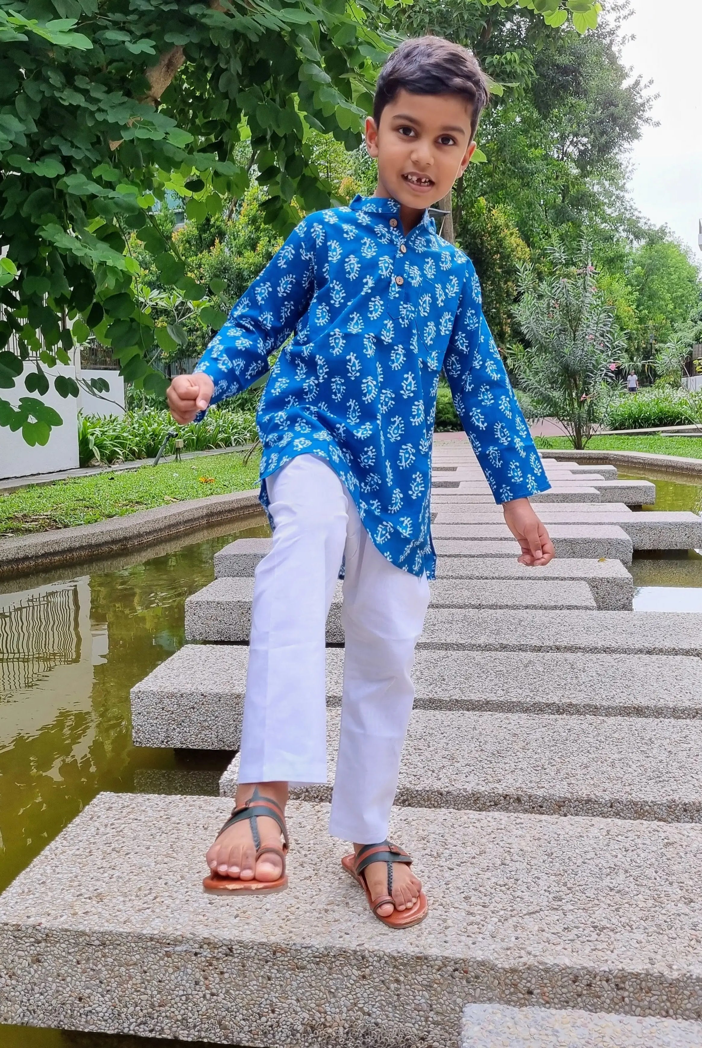 Blue Paisley Kurta Pajama Set Nimbu kids