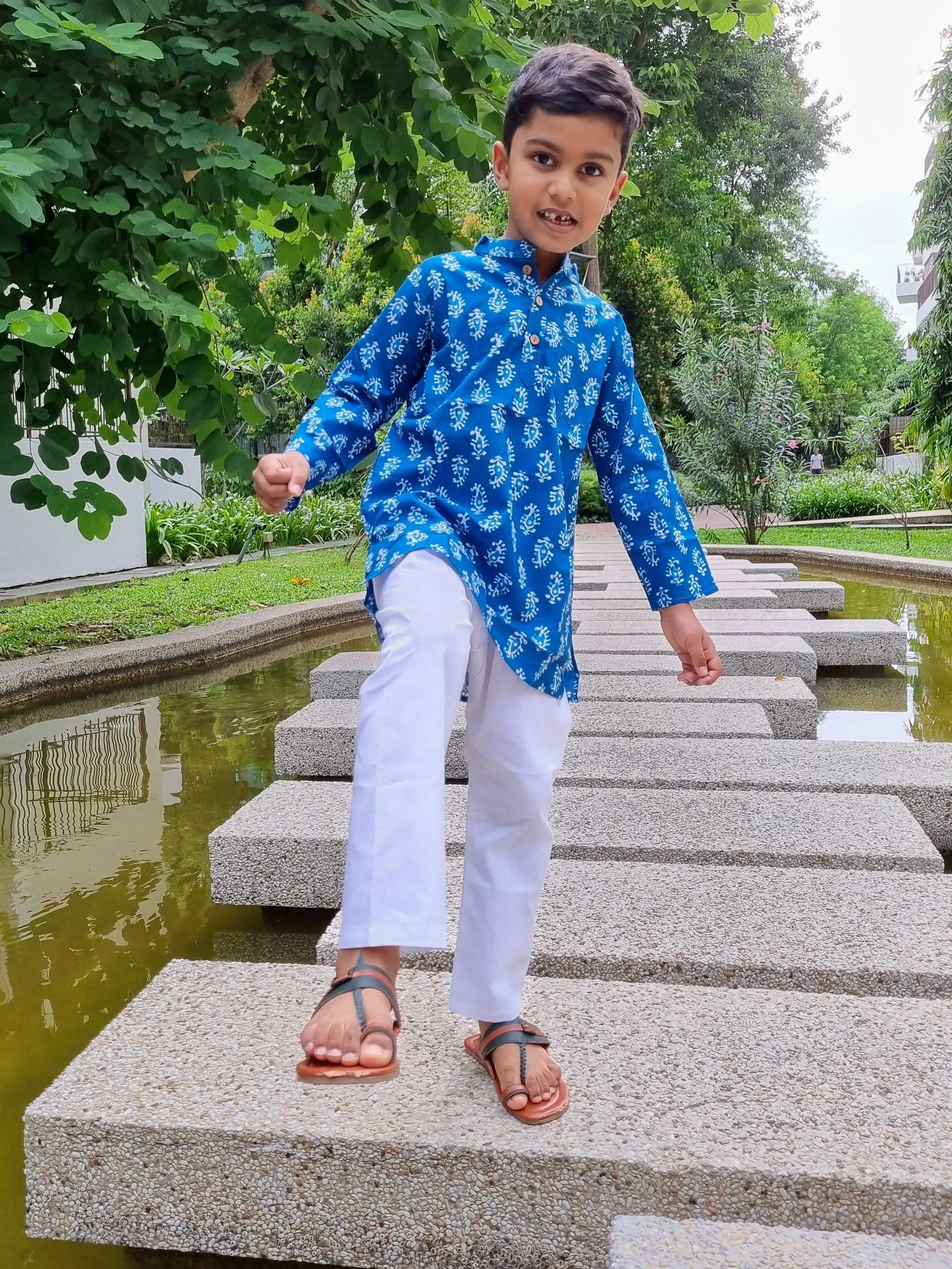 Blue Paisley Kurta Pajama Set Nimbu kids