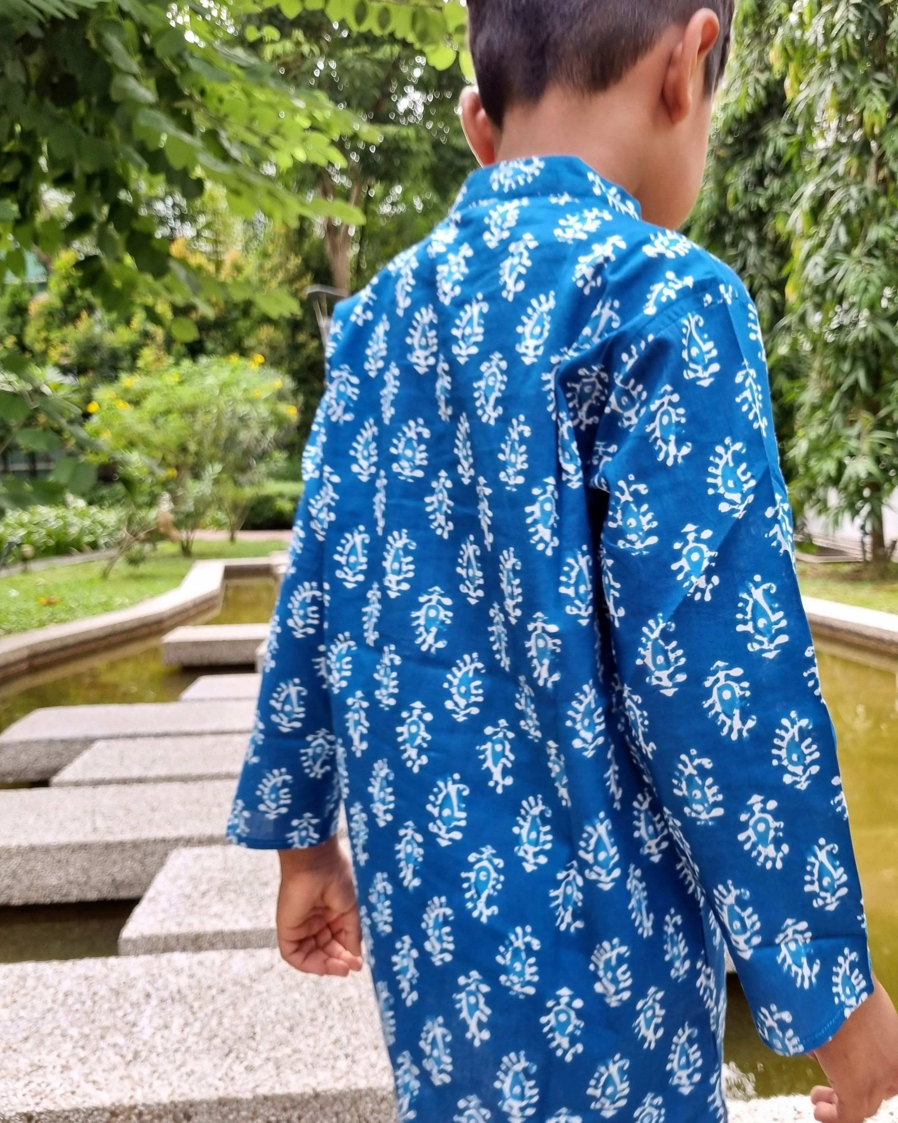 Blue Paisley Kurta Pajama Set Nimbu kids