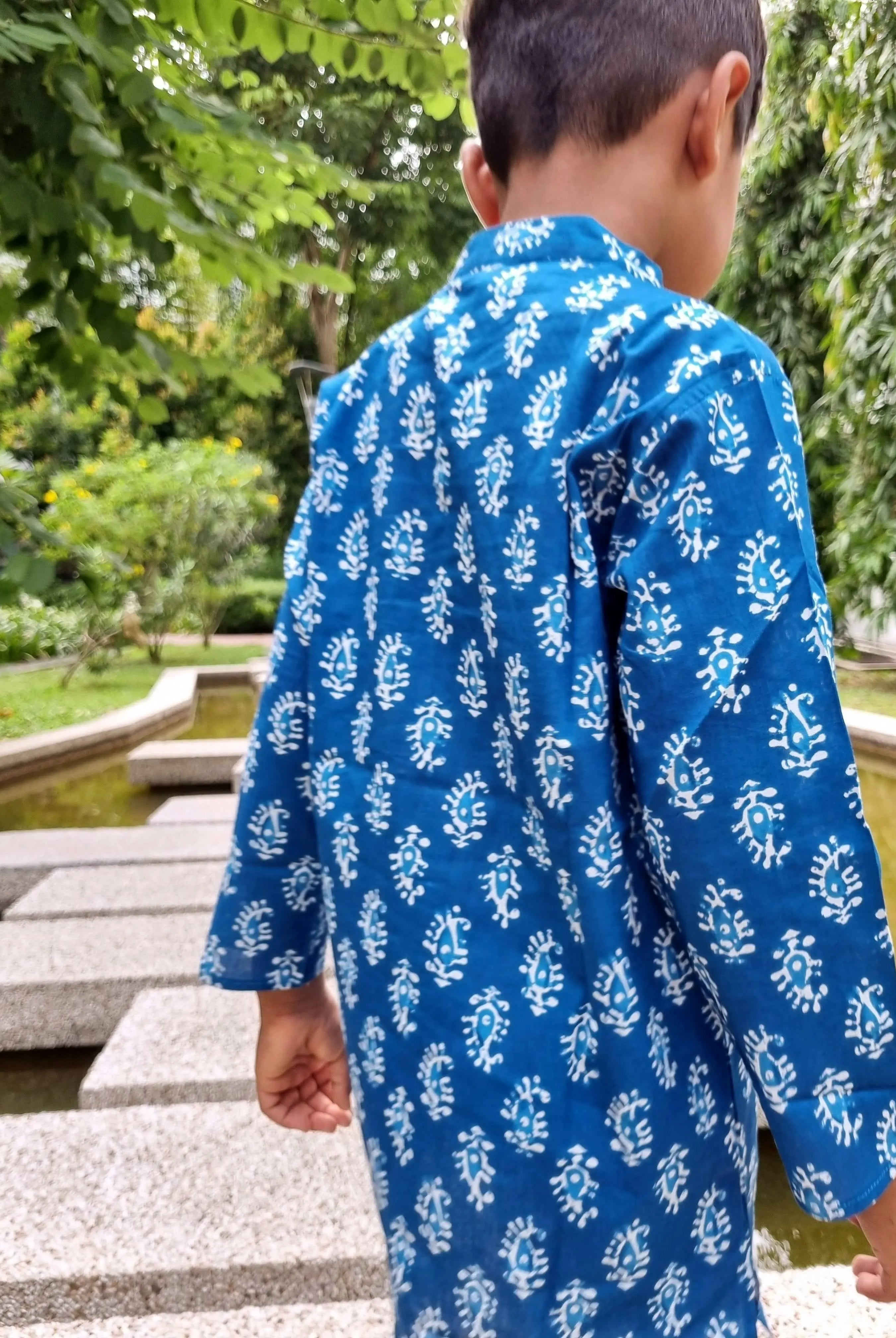 Blue Paisley Kurta Pajama Set Nimbu kids