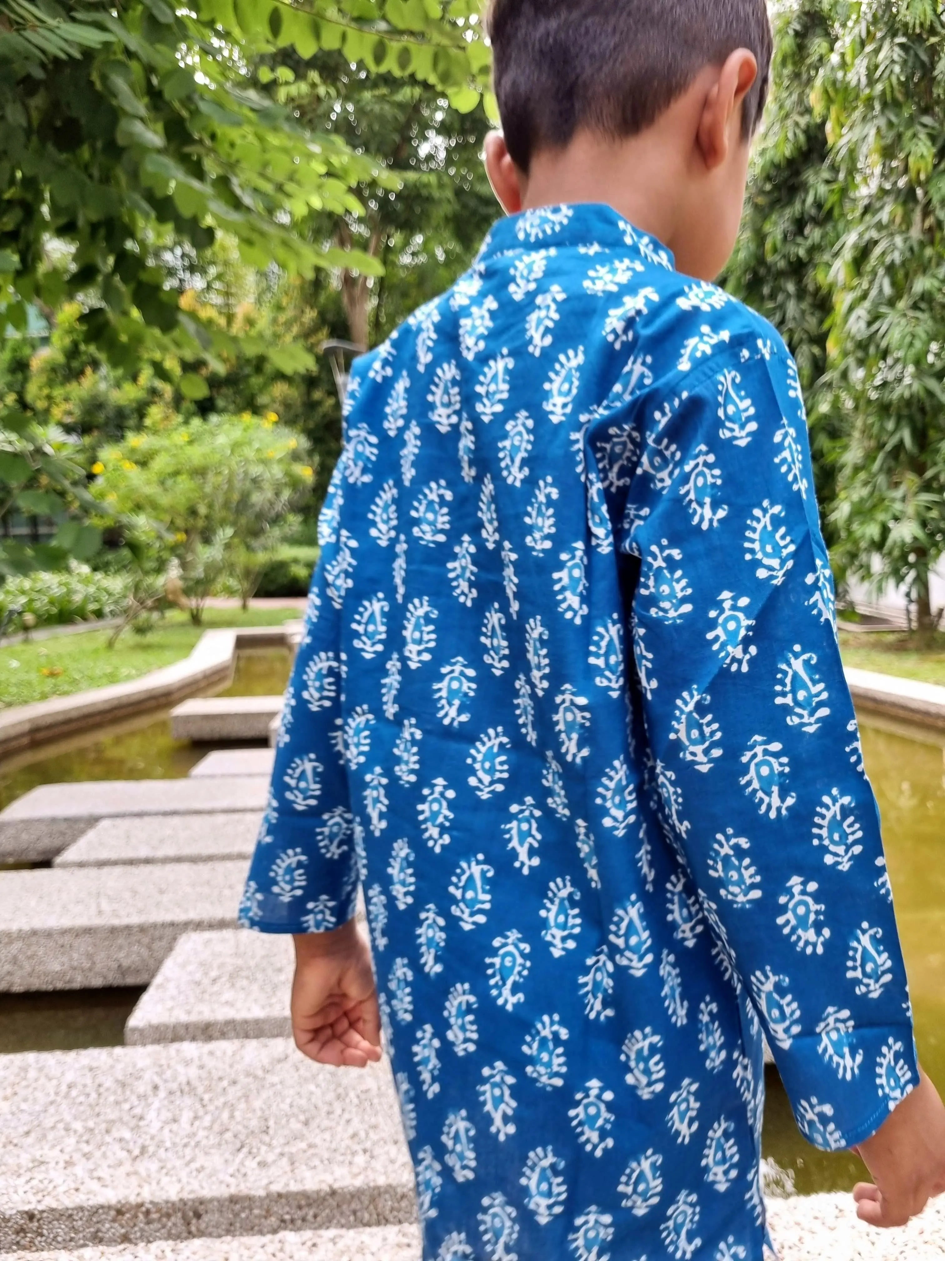 Blue Paisley Kurta Pajama Set Nimbu kids