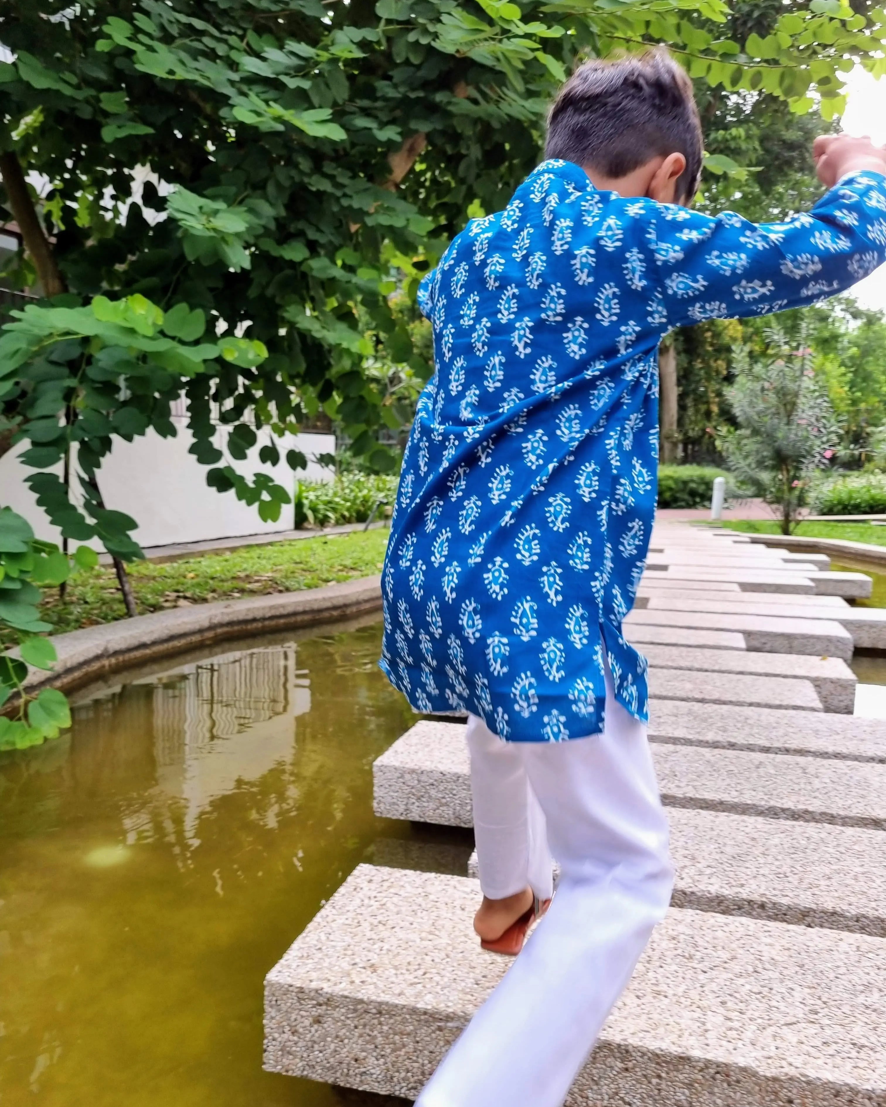 Blue Paisley Kurta Pajama Set Nimbu kids