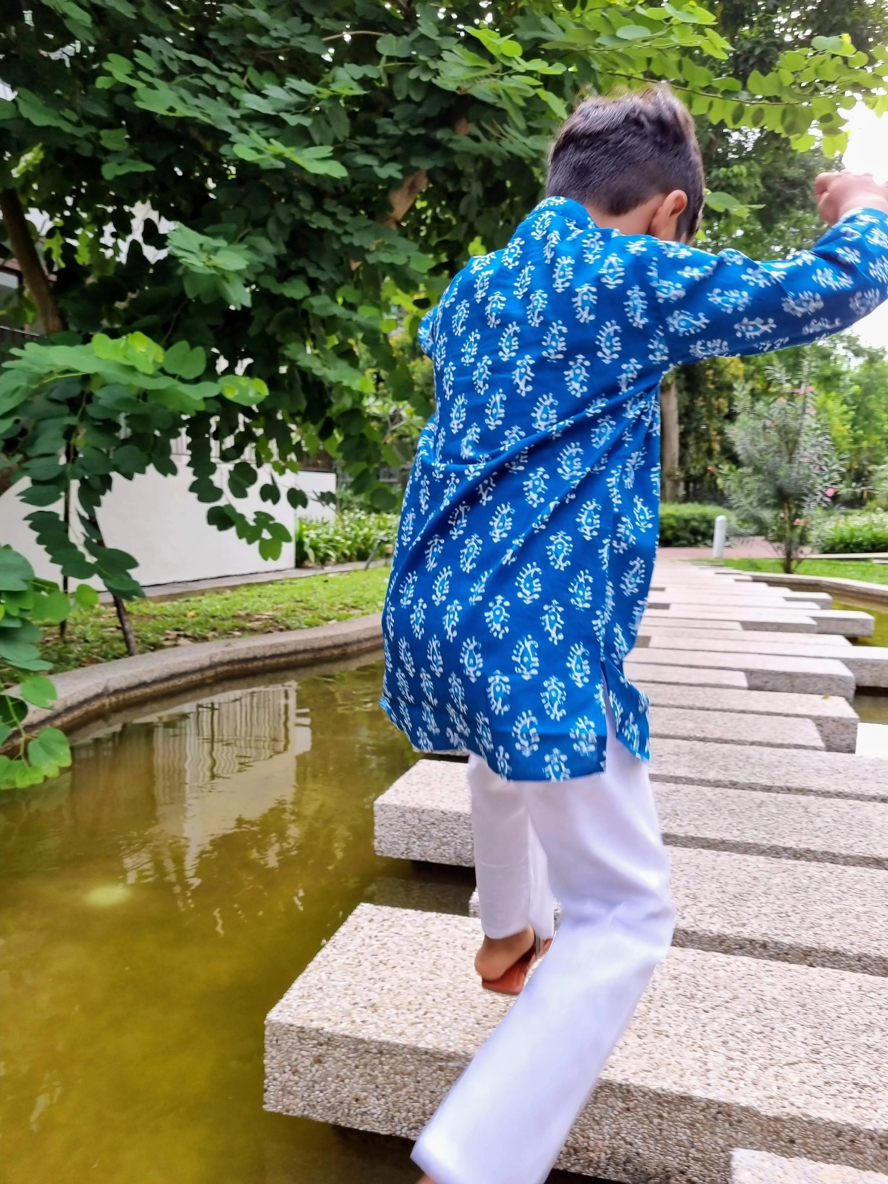 Blue Paisley Kurta Pajama Set Nimbu kids