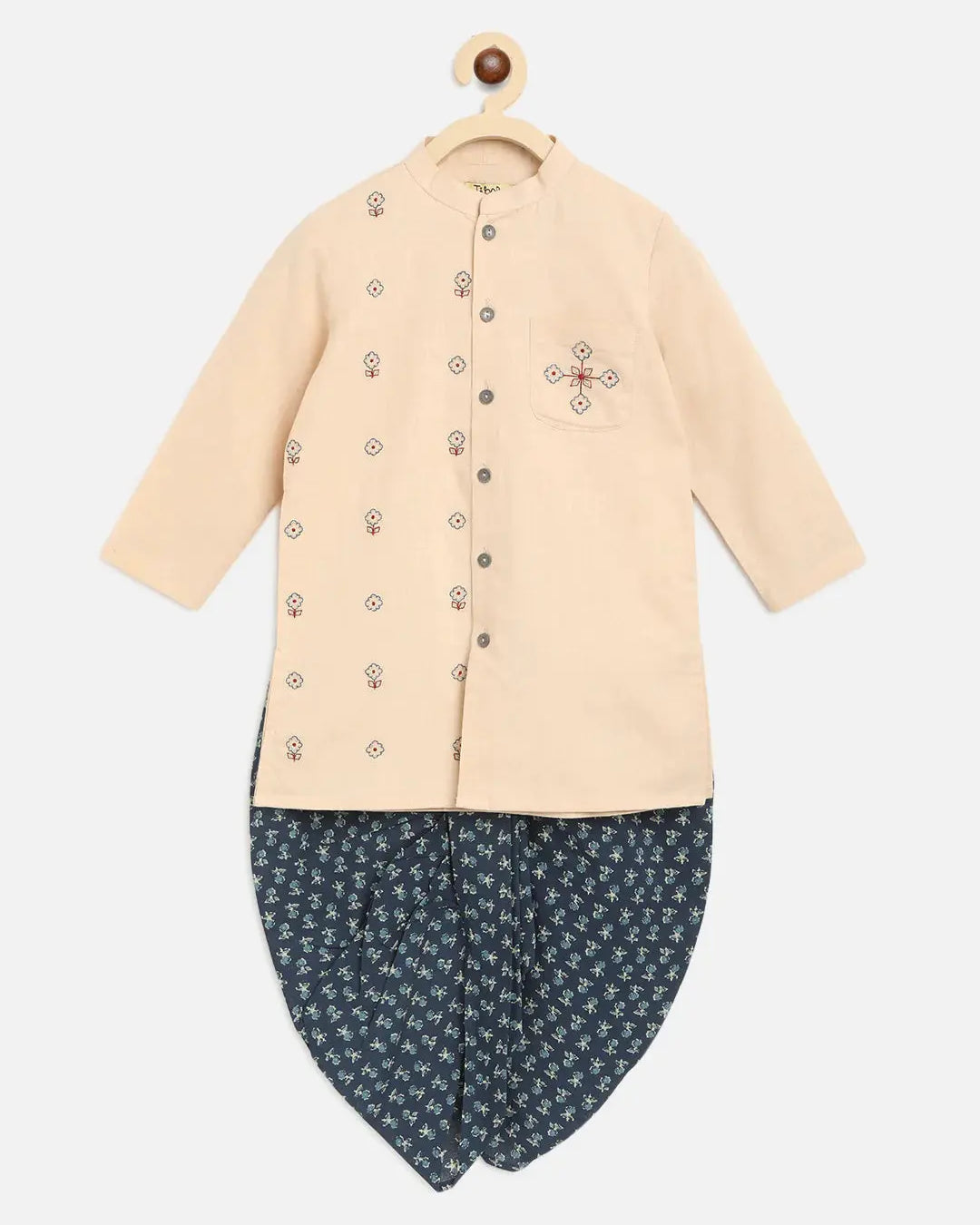 Boys Blue Embroidered Buti Dhoti Set Tiber Taber