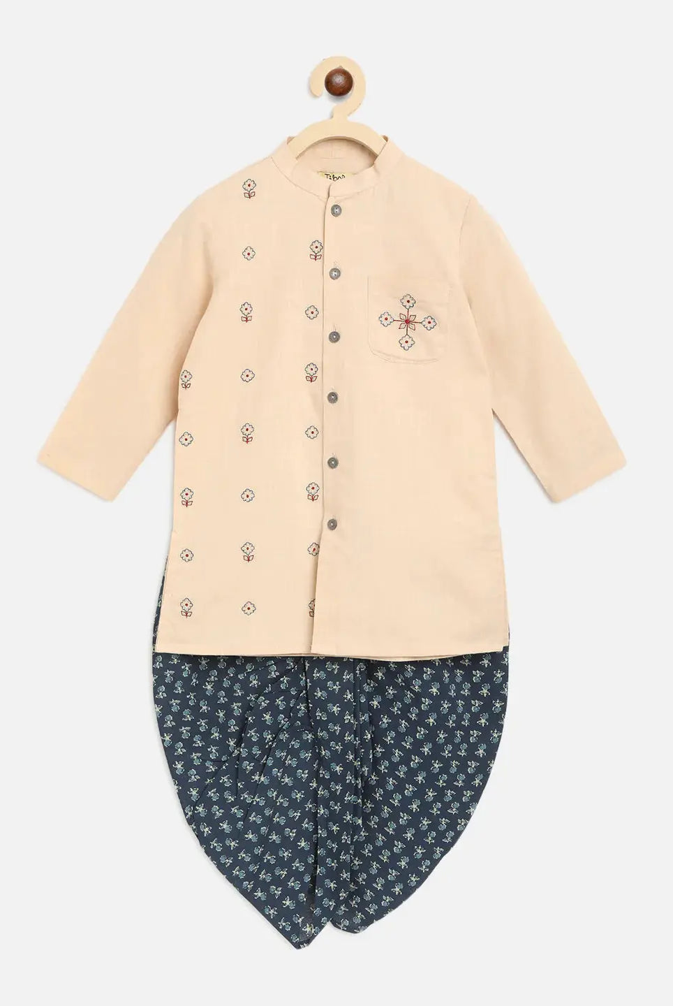 Boys Blue Embroidered Buti Dhoti Set Tiber Taber