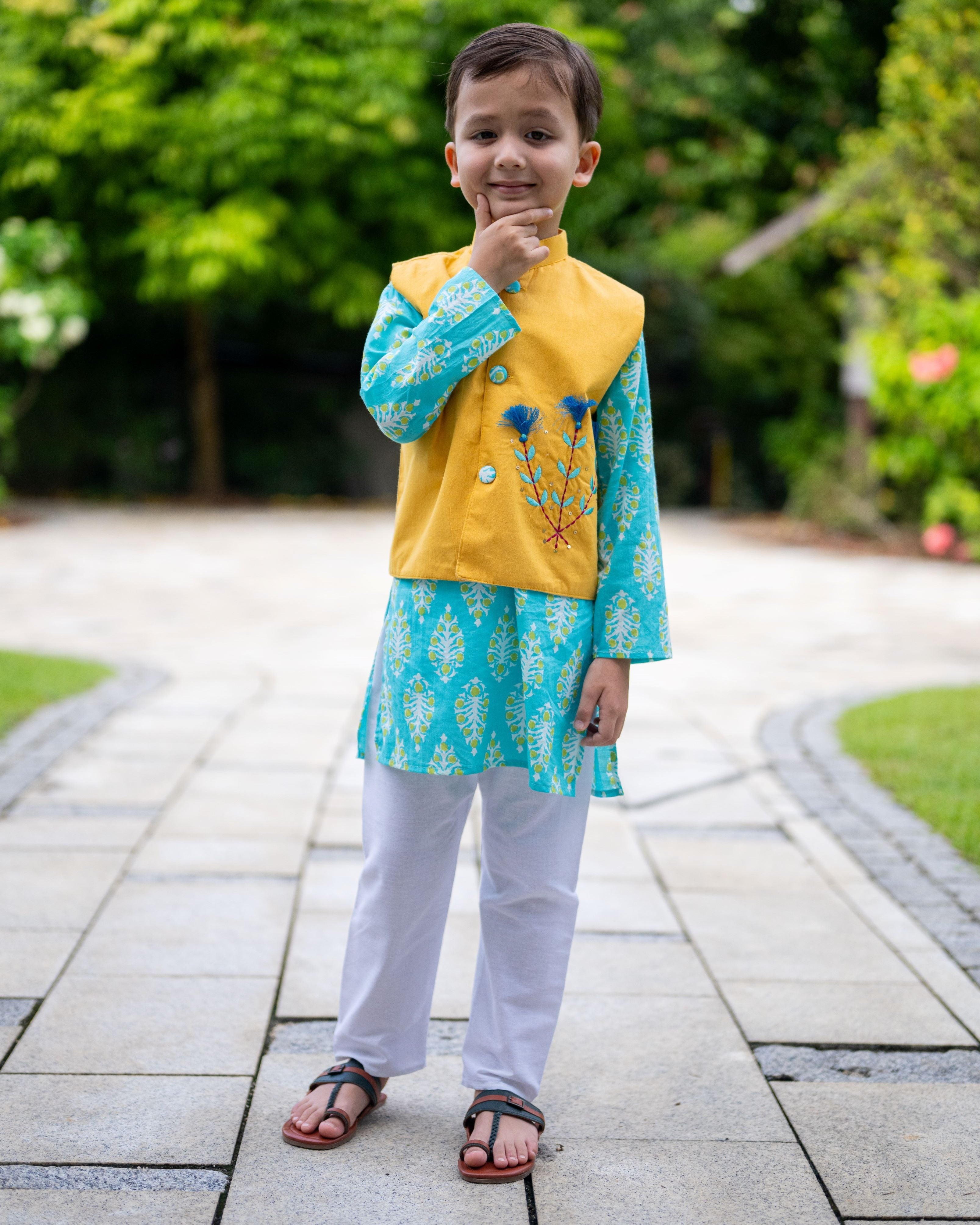 Nimbu Singapore Kurta Jacket set for boys