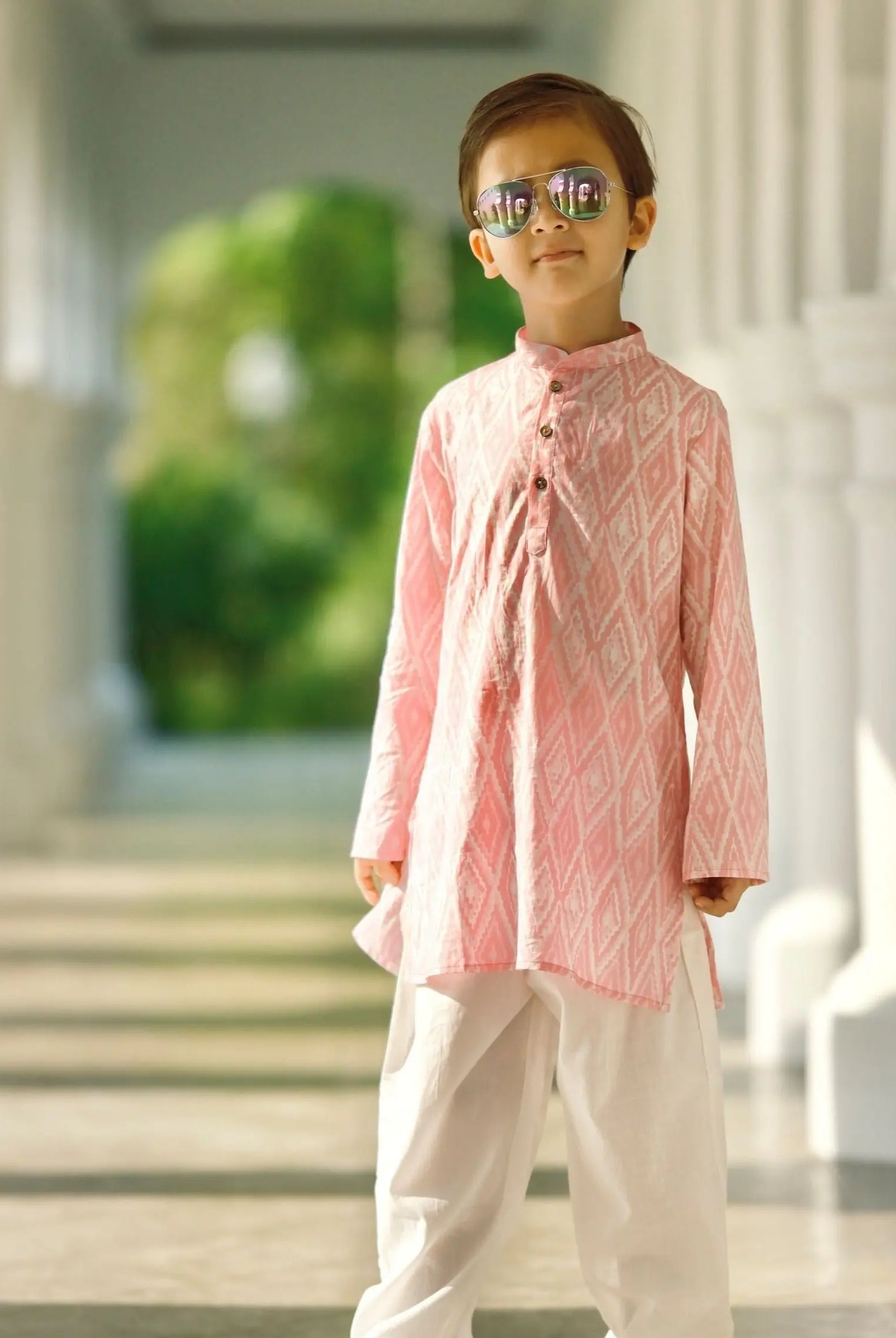 'Meher' Boys Pink Kurta Pajama Set in Soft Cotton Nimbu