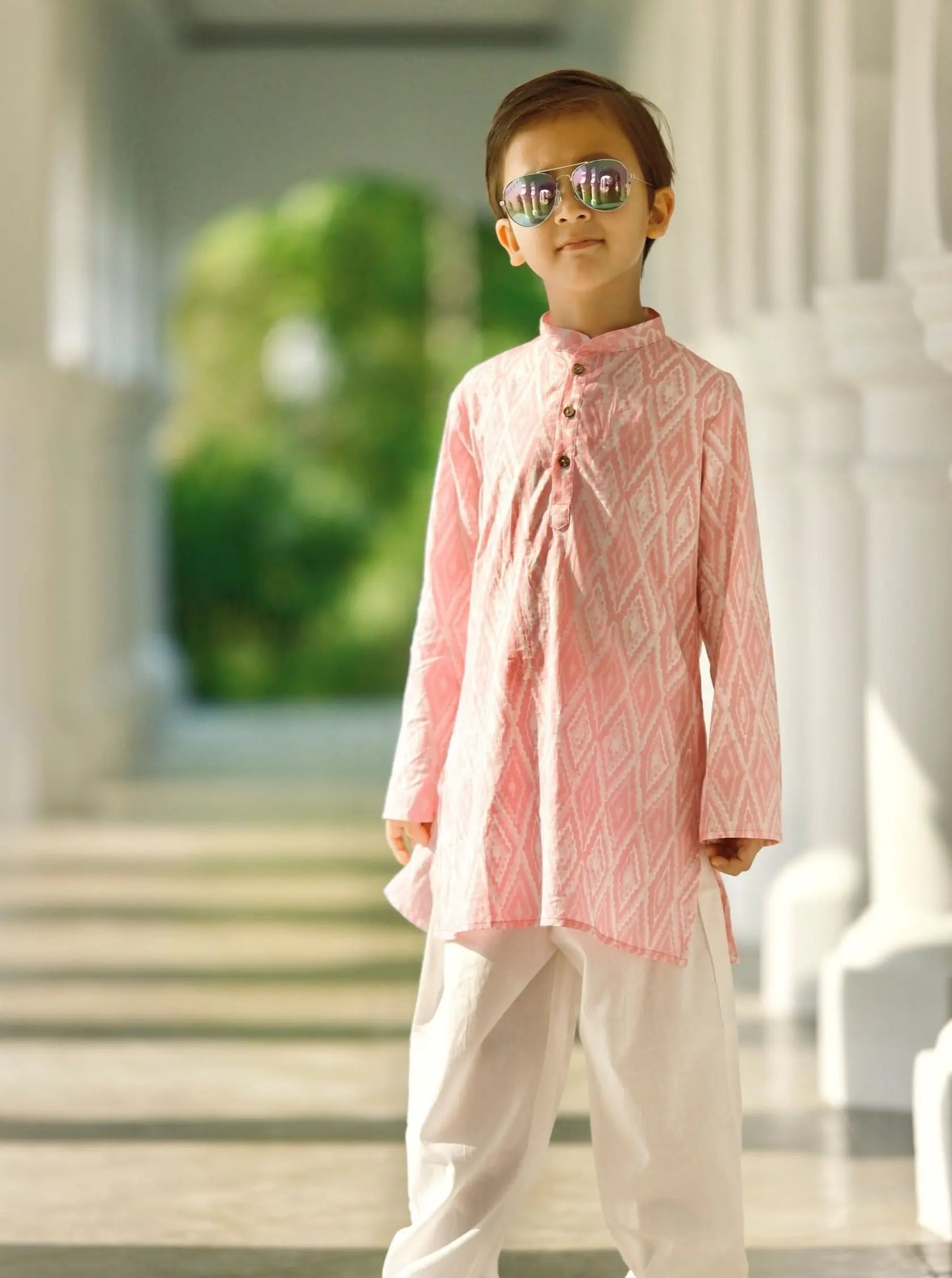 'Meher' Boys Pink Kurta Pajama Set in Soft Cotton Nimbu