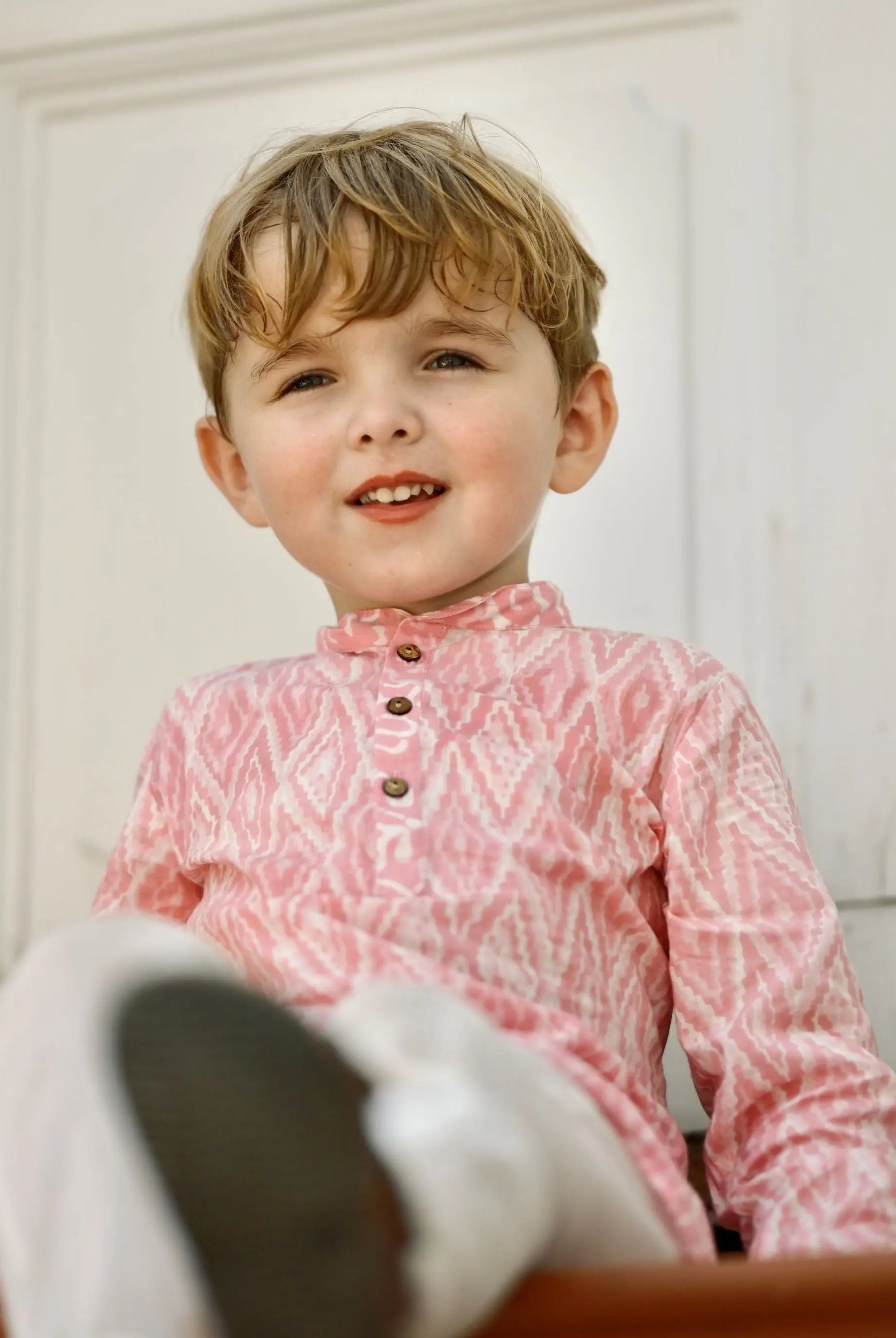 'Meher' Boys Pink Kurta Pajama Set in Soft Cotton Nimbu