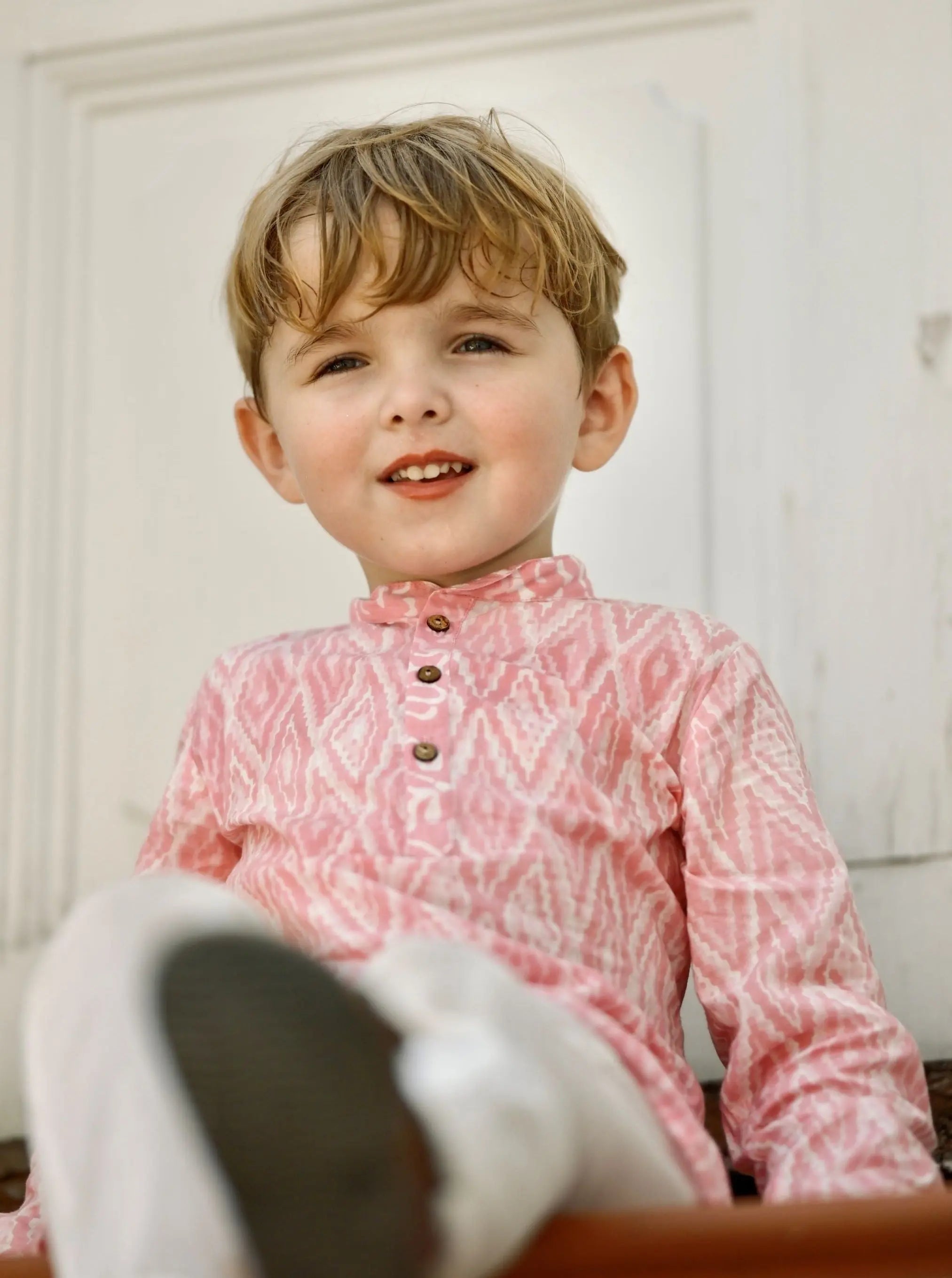 'Meher' Boys Pink Kurta Pajama Set in Soft Cotton Nimbu