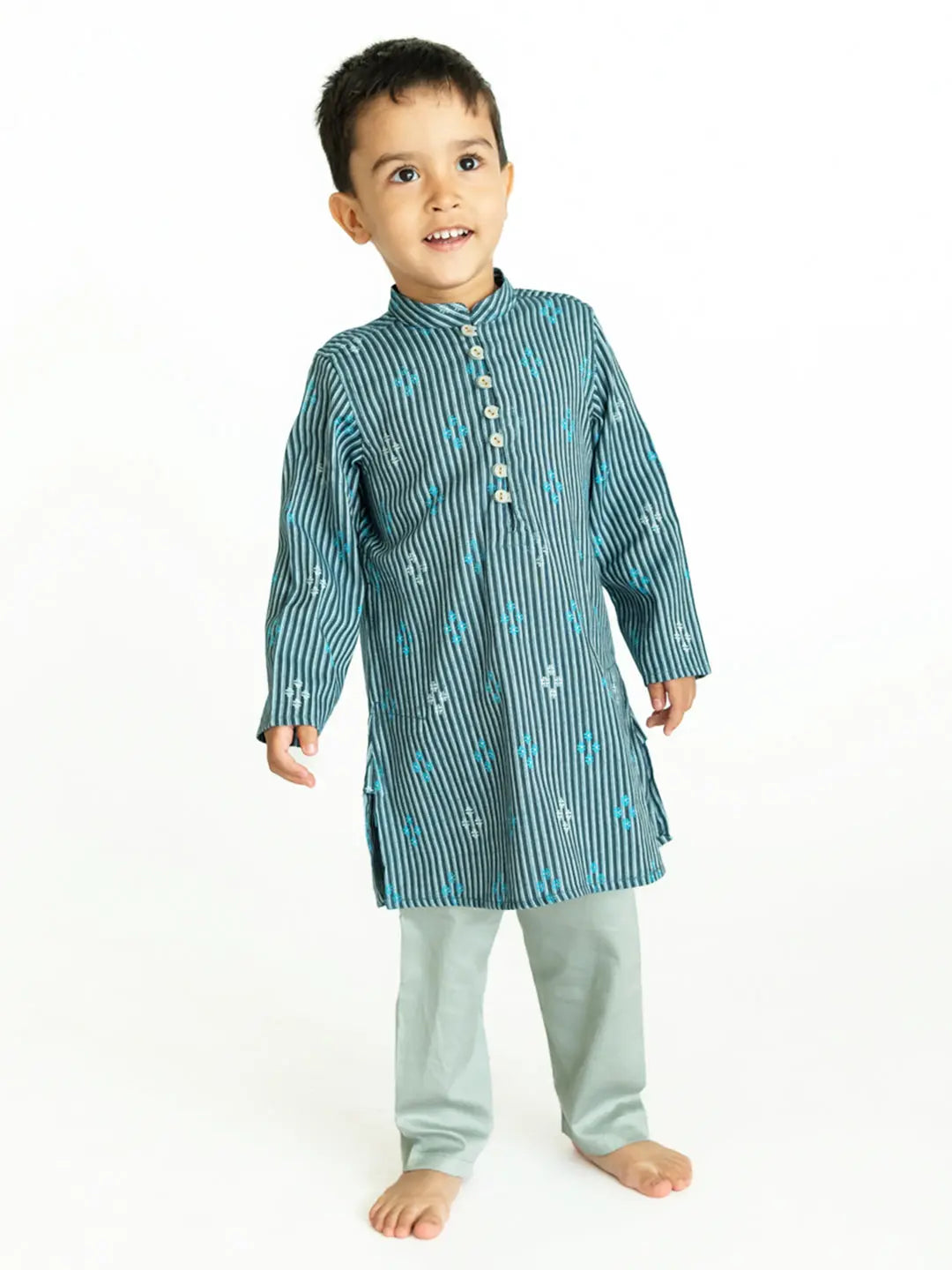 Arth Indigo Stripes Cotton Kurta Pajama Set in Blue & Silver