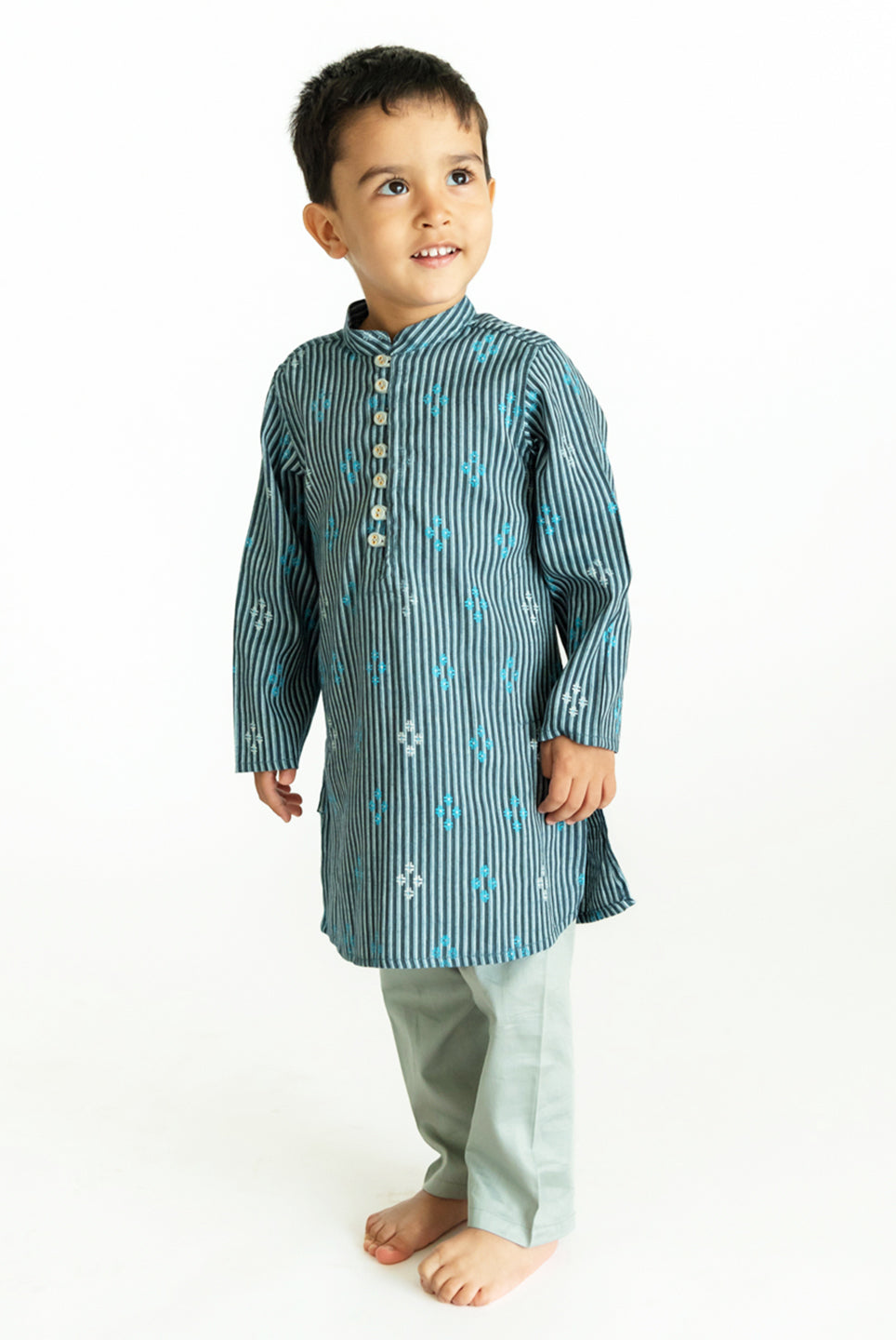 Arth Indigo Stripes Cotton Kurta Pajama Set in Blue & Silver