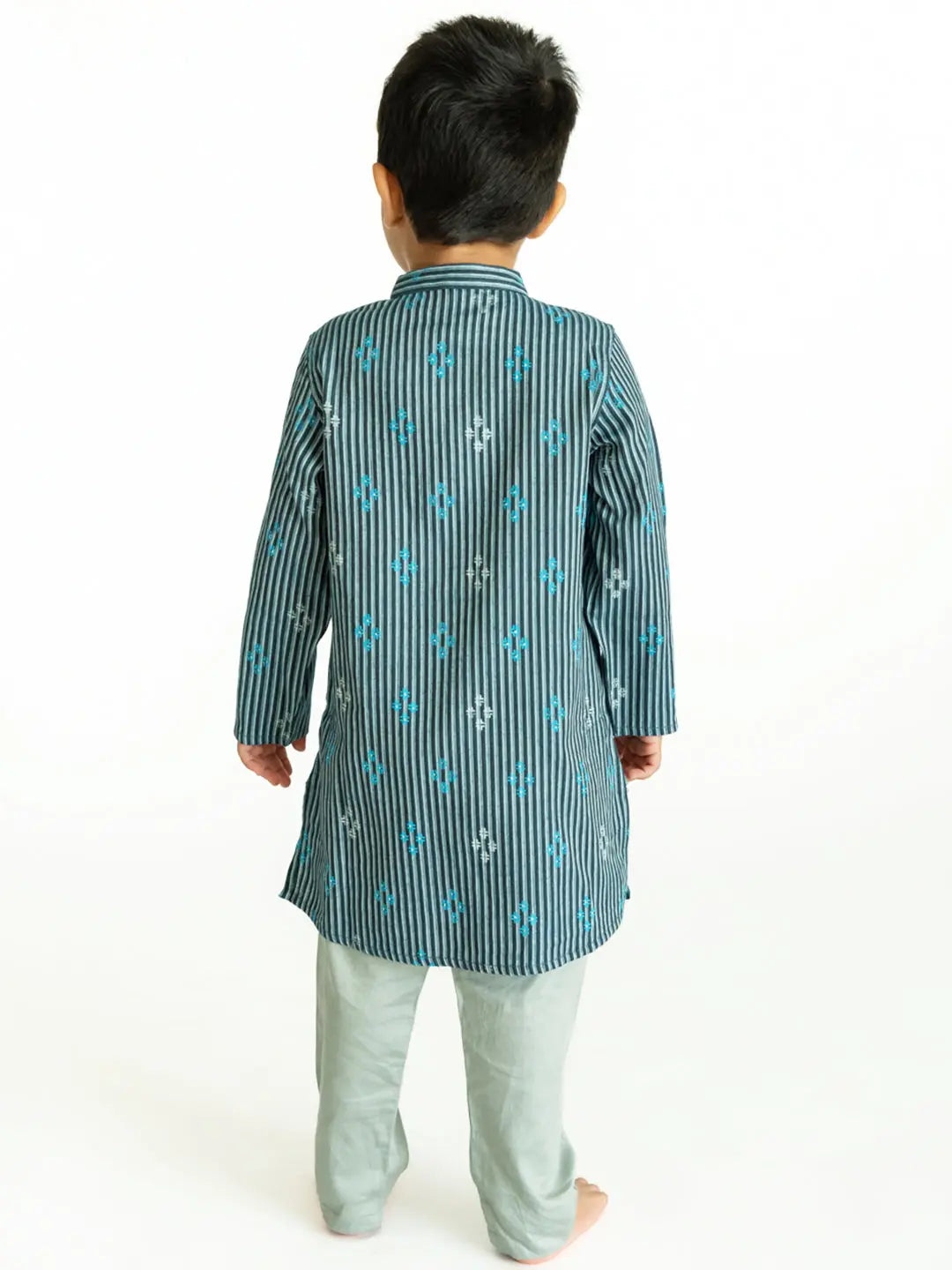 Arth Indigo Stripes Cotton Kurta Pajama Set in Blue & Silver