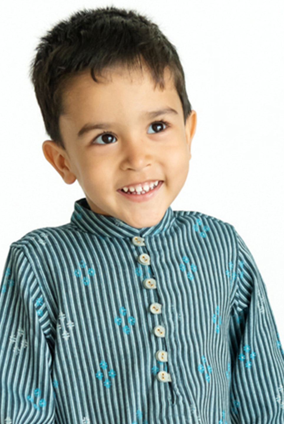 Arth Indigo Stripes Cotton Kurta Pajama Set in Blue & Silver