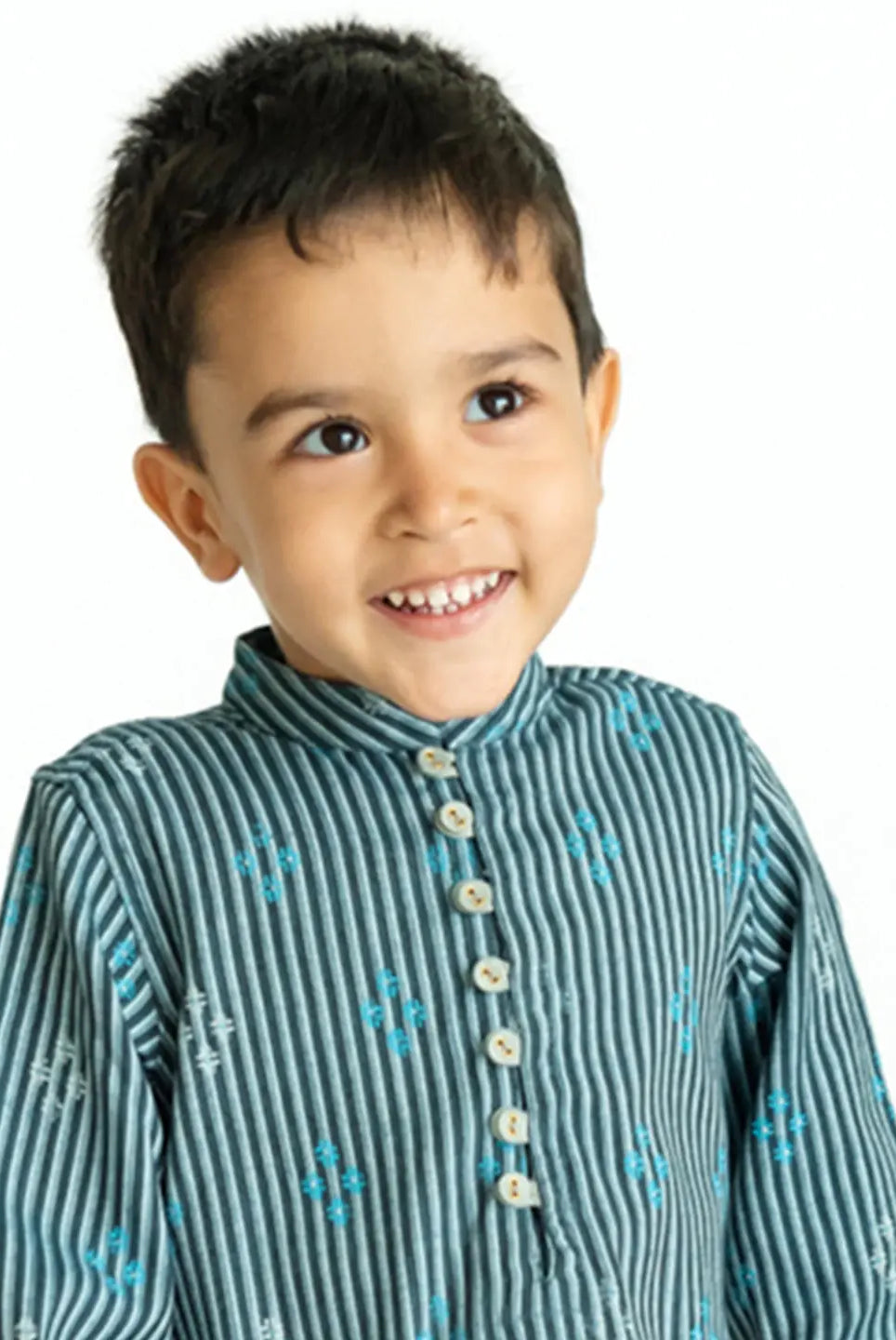 Arth Indigo Stripes Cotton Kurta Pajama Set in Blue & Silver