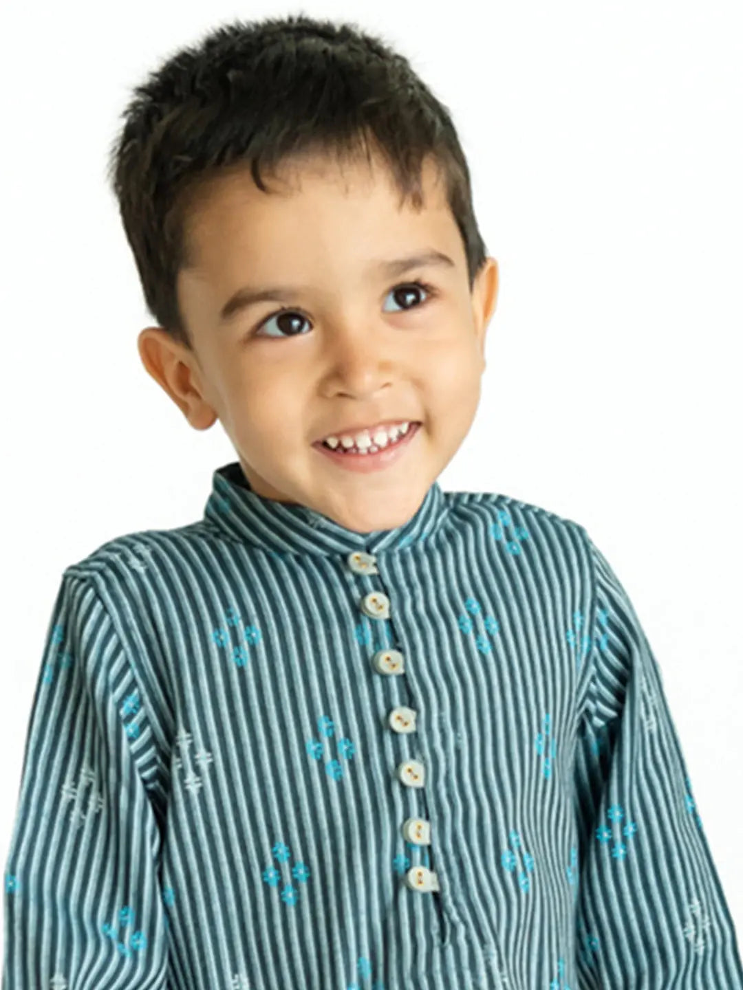 Arth Indigo Stripes Cotton Kurta Pajama Set in Blue & Silver