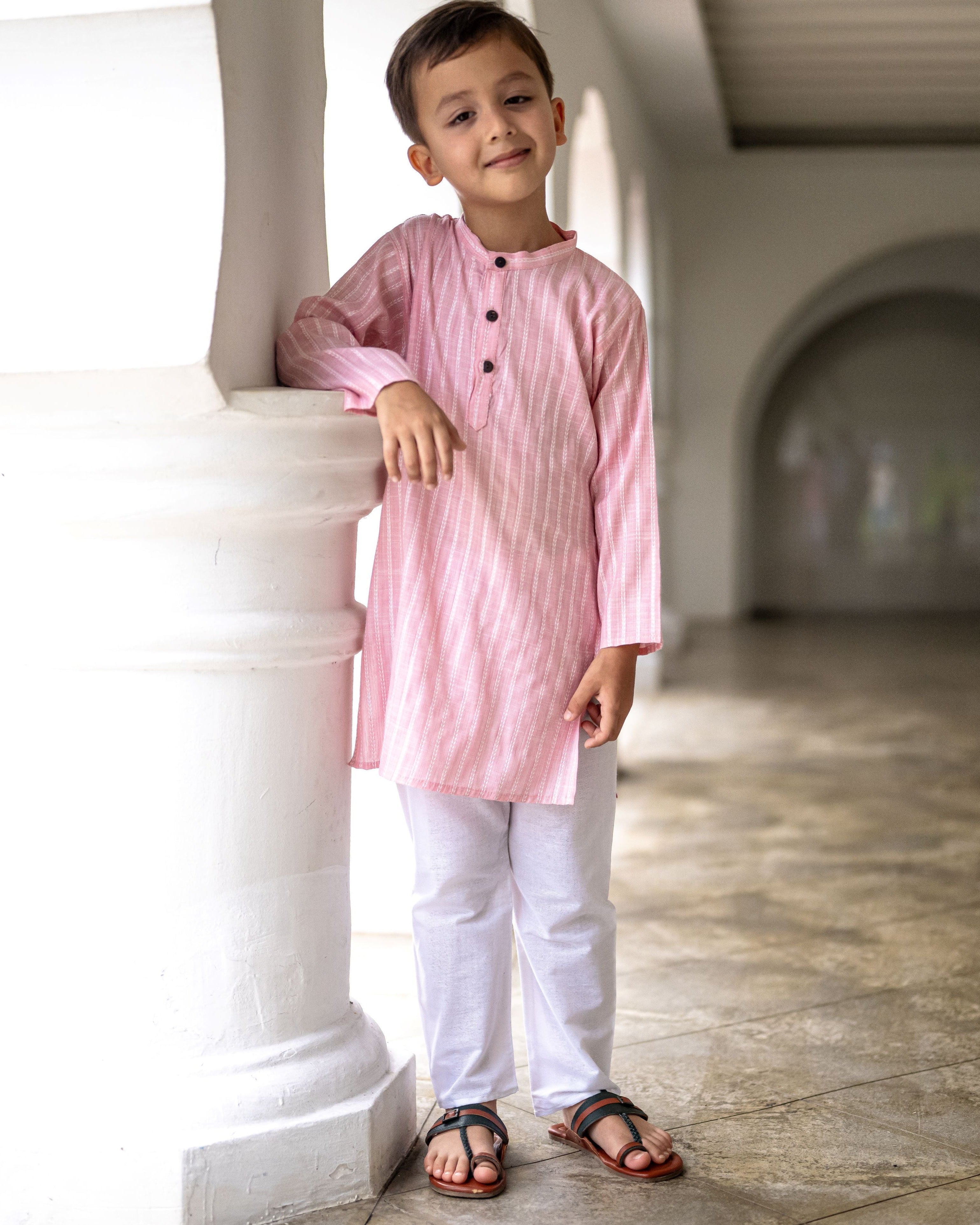Blush Pink Kurta Pajama Set in Soft Yarn Cotton