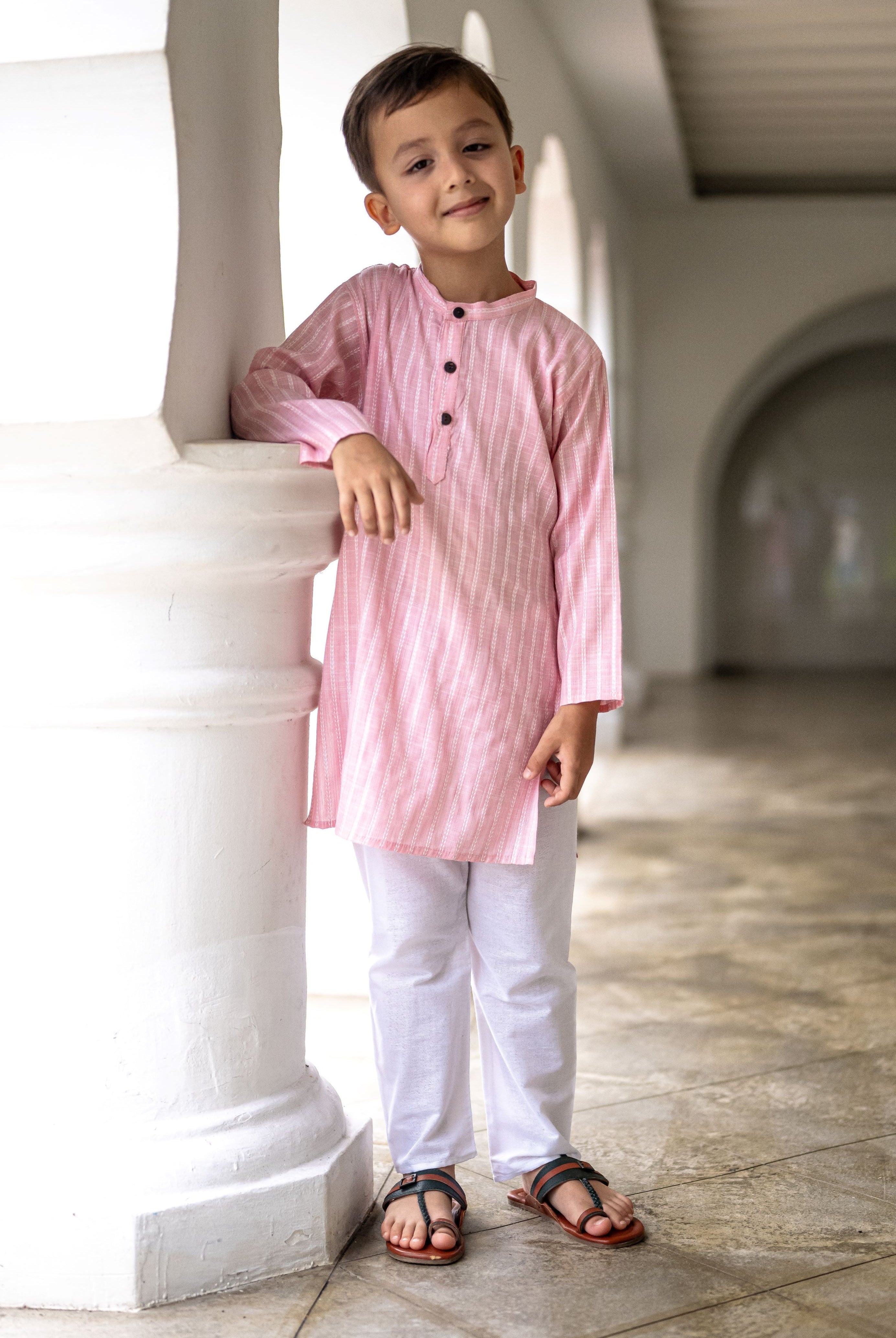 Blush Pink Kurta Pajama Set in Soft Yarn Cotton