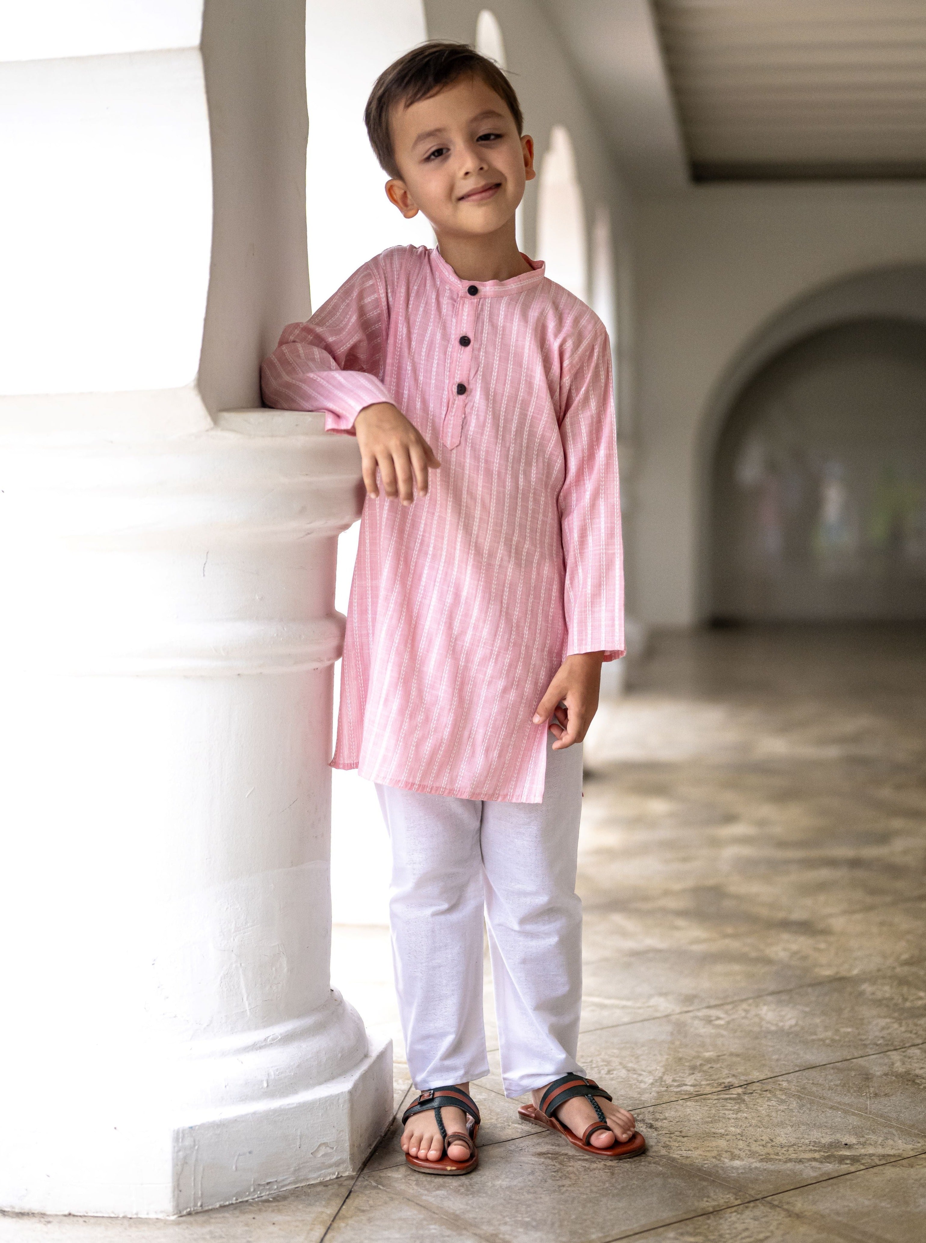 Blush Pink Kurta Pajama Set in Soft Yarn Cotton