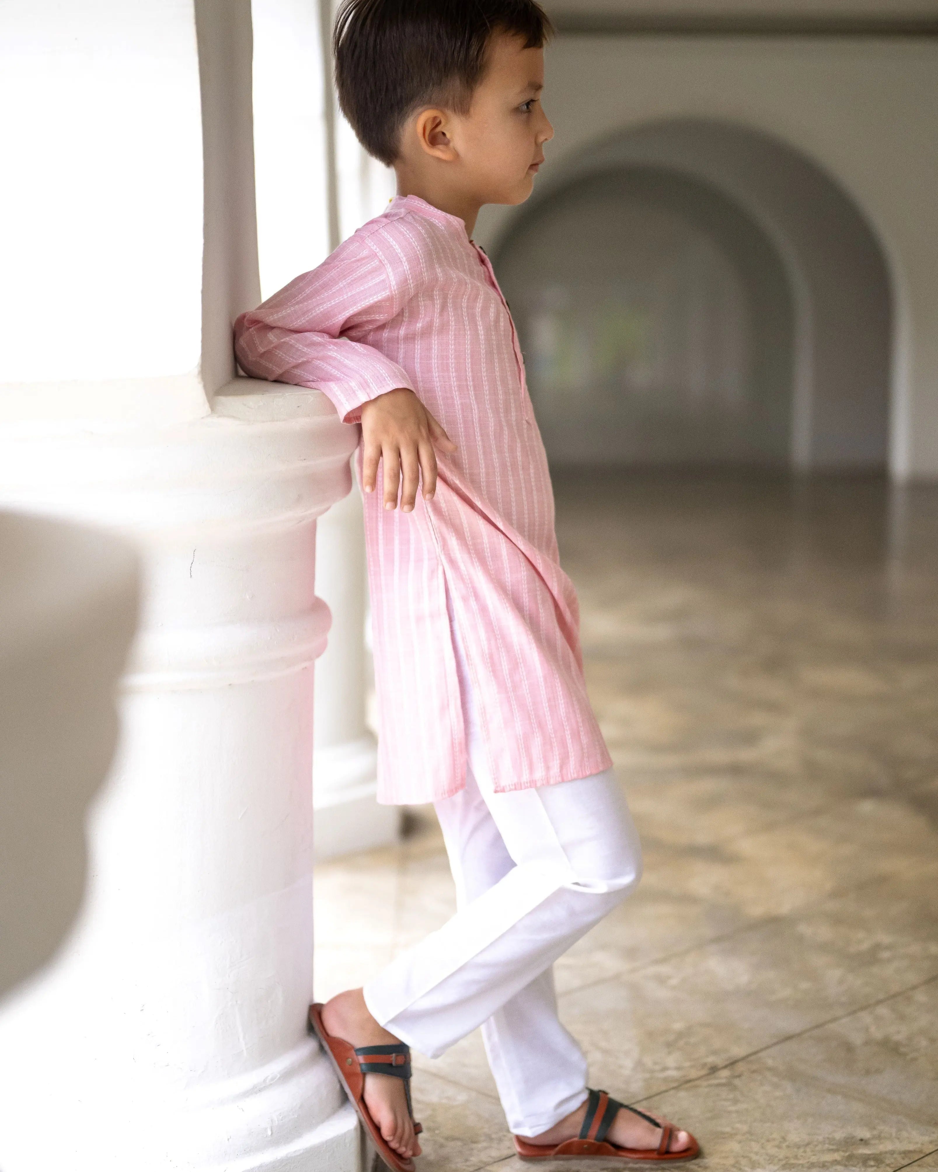 Blush Pink Kurta Pajama Set in Soft Yarn Cotton Nimbu