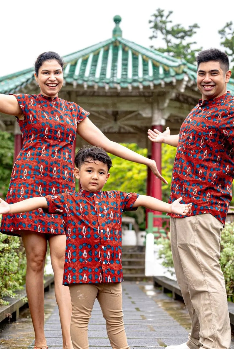 Celestial Boys Cotton Shirt in Red Nimbu
