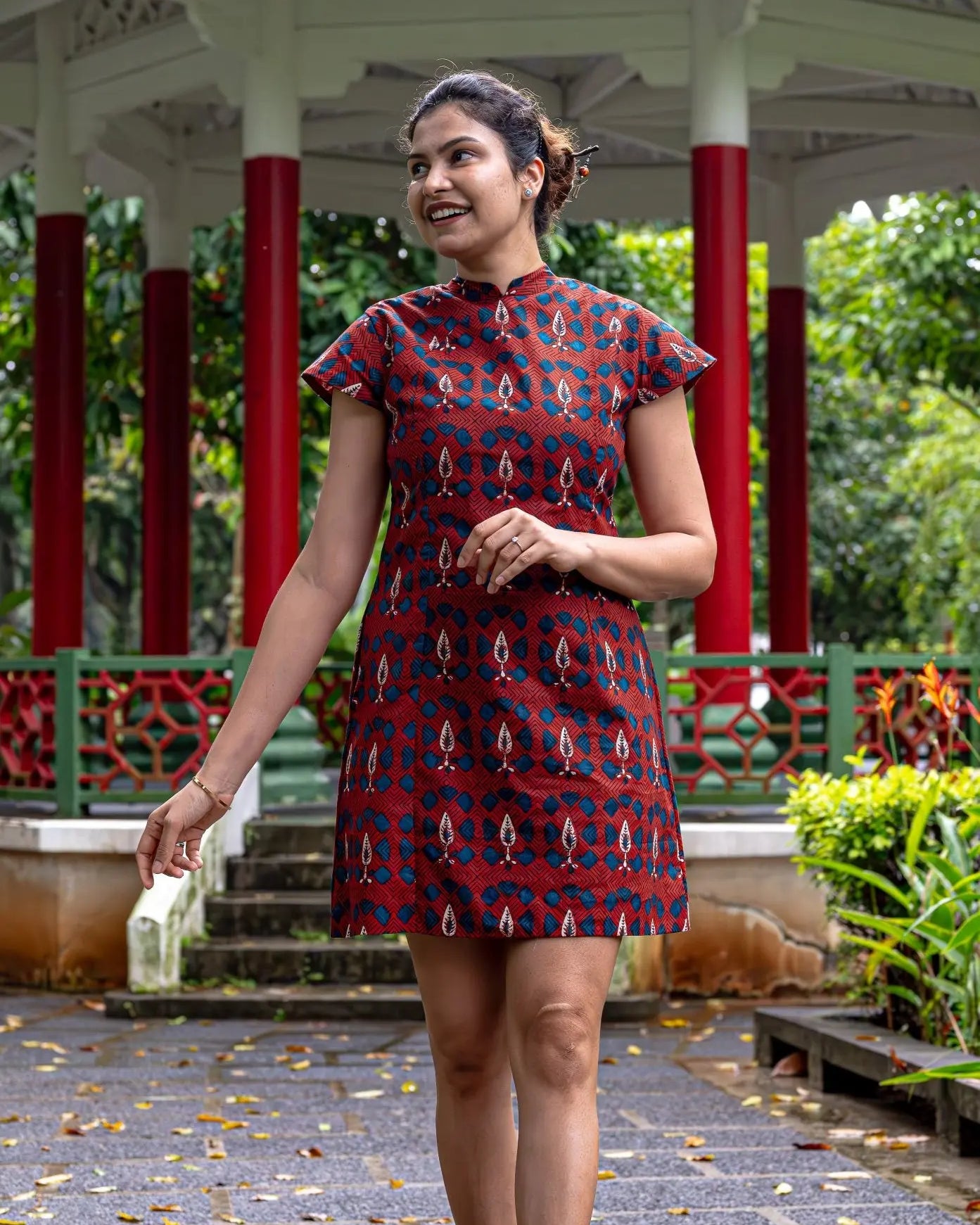 Celestial Women's Cheongsam Dress with Pockets in Red Nimbu