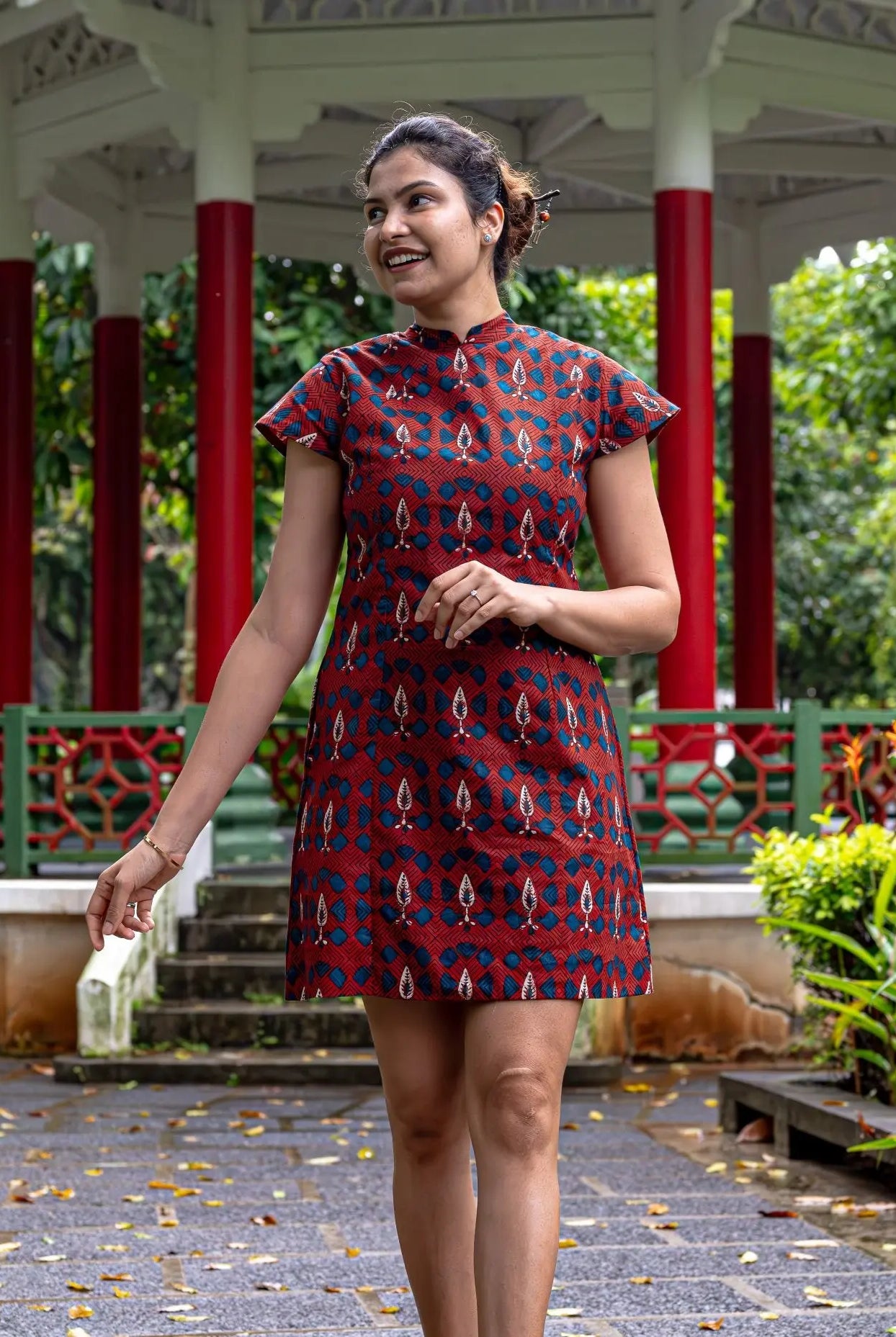 Celestial Women's Cheongsam Dress with Pockets in Red Nimbu