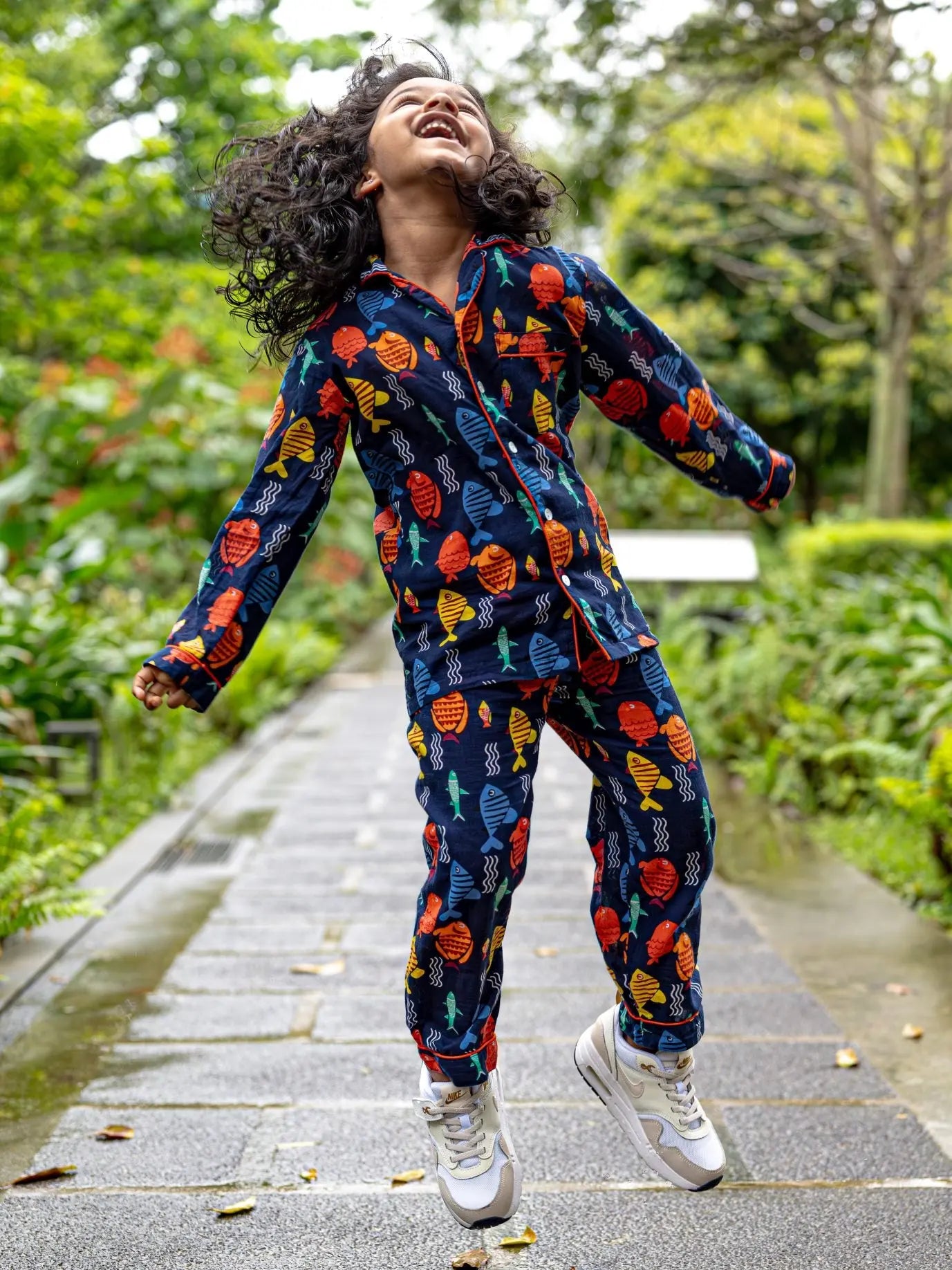 Funky Fish Cotton PJ set in Blue for Kids Nimbu Kids