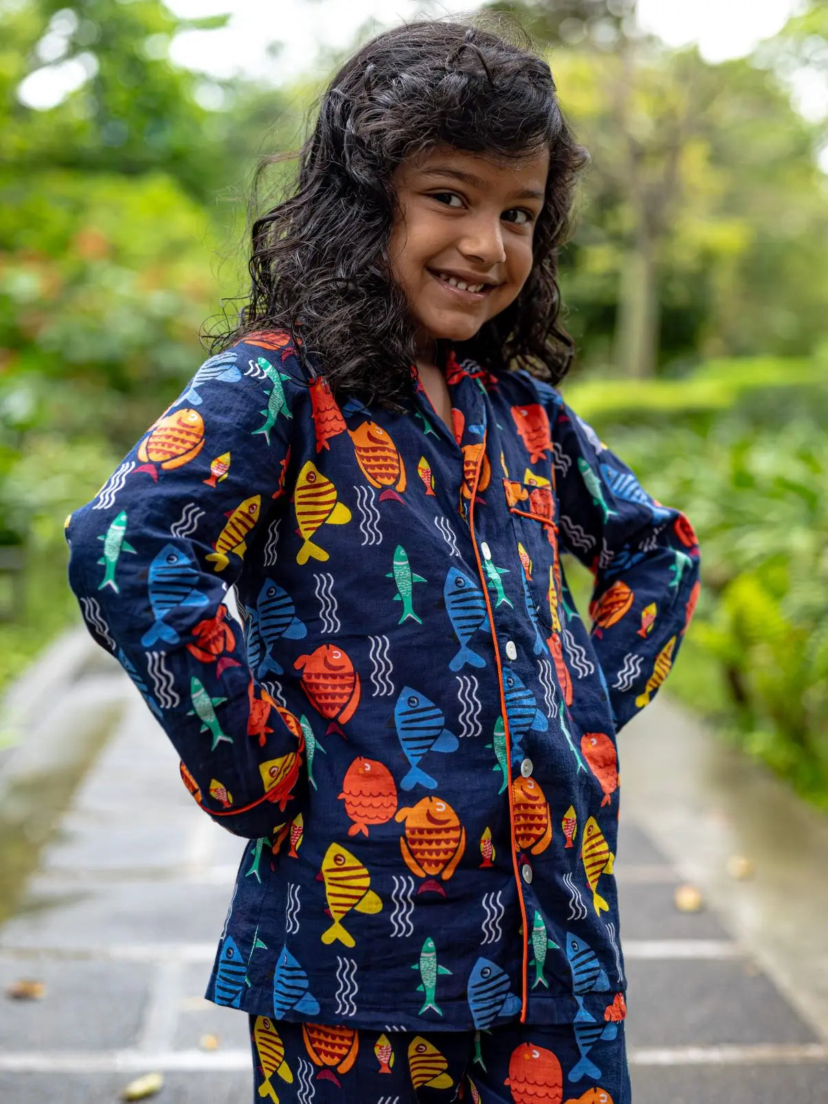 Funky Fish Cotton PJ set in Blue for Kids Nimbu Kids