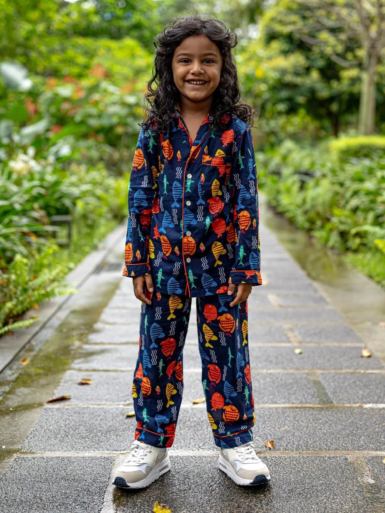 Funky Fish Cotton PJ set in Blue for Kids Nimbu Kids