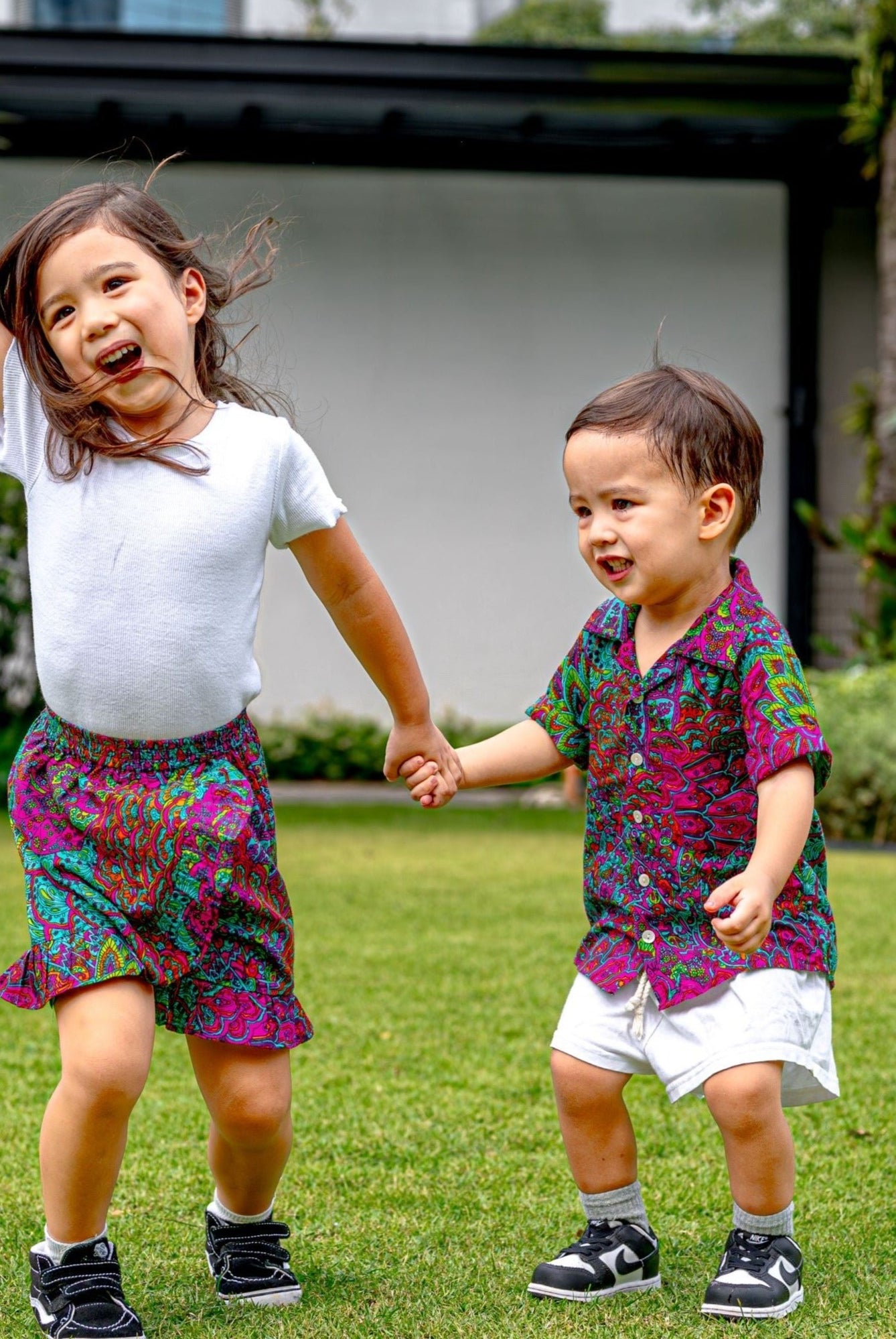 Peru Girls Cotton Skorts and Peru Kids Unisex Cotton Shirt with Mandarin Collar Photo - Nimbu Kids