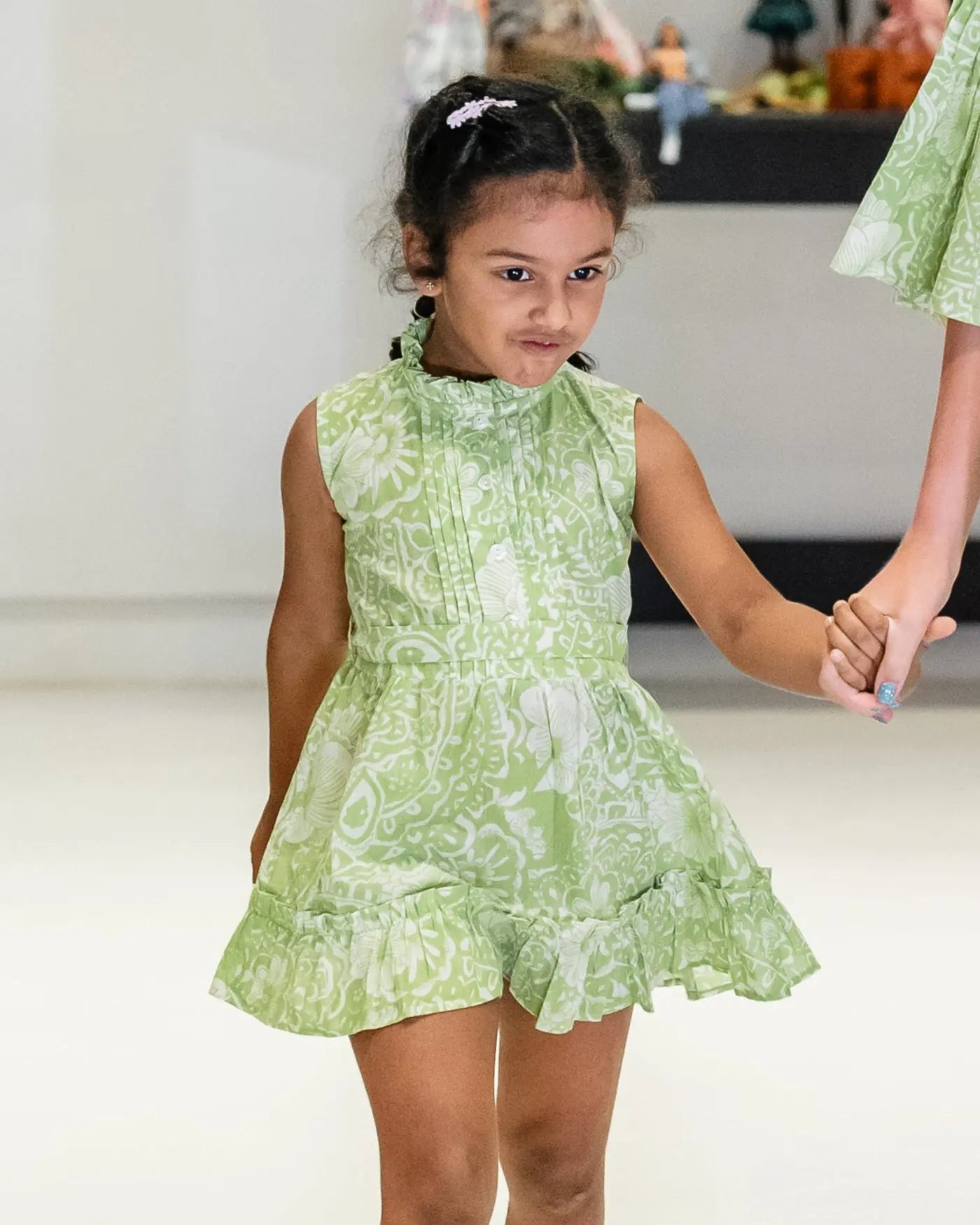Kyra Girls Pintuck Dress in Lime Green Nimbu