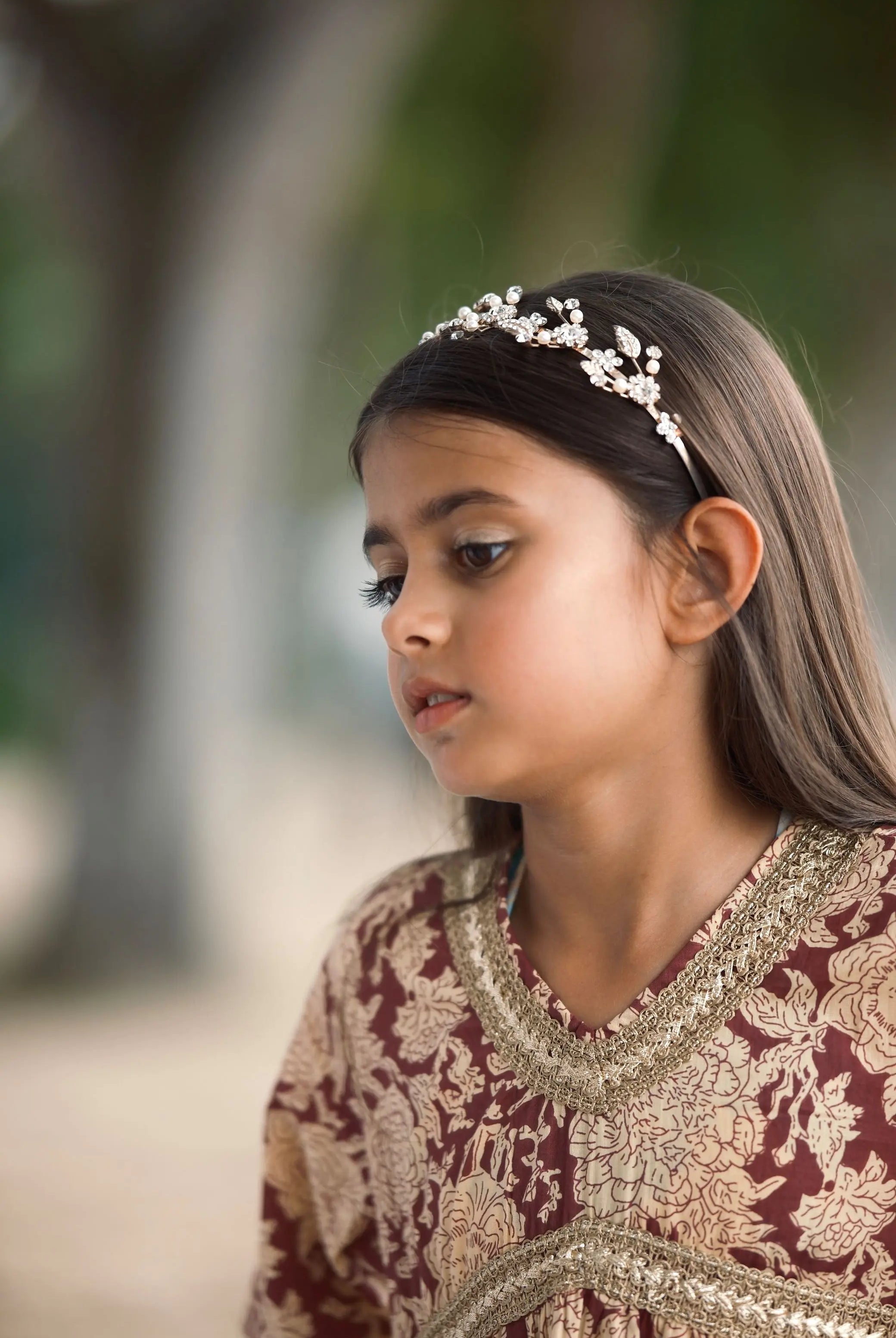 Aishara Anarkali Gown Dress in Maroon & Beige Block Print Nimbu Kids