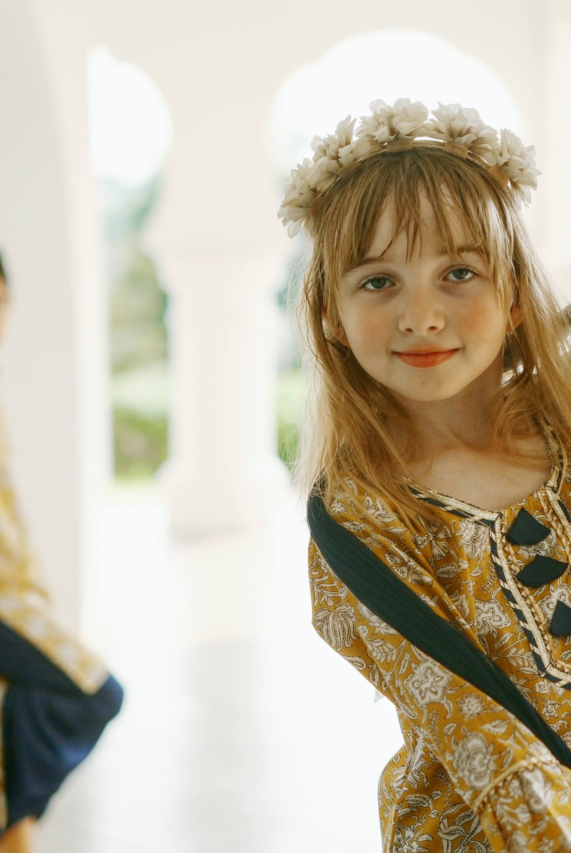 Mustard Floral Girls Kurti Sharara Set in Yellow & Blue matching with boys kurta Nimbu Singapore