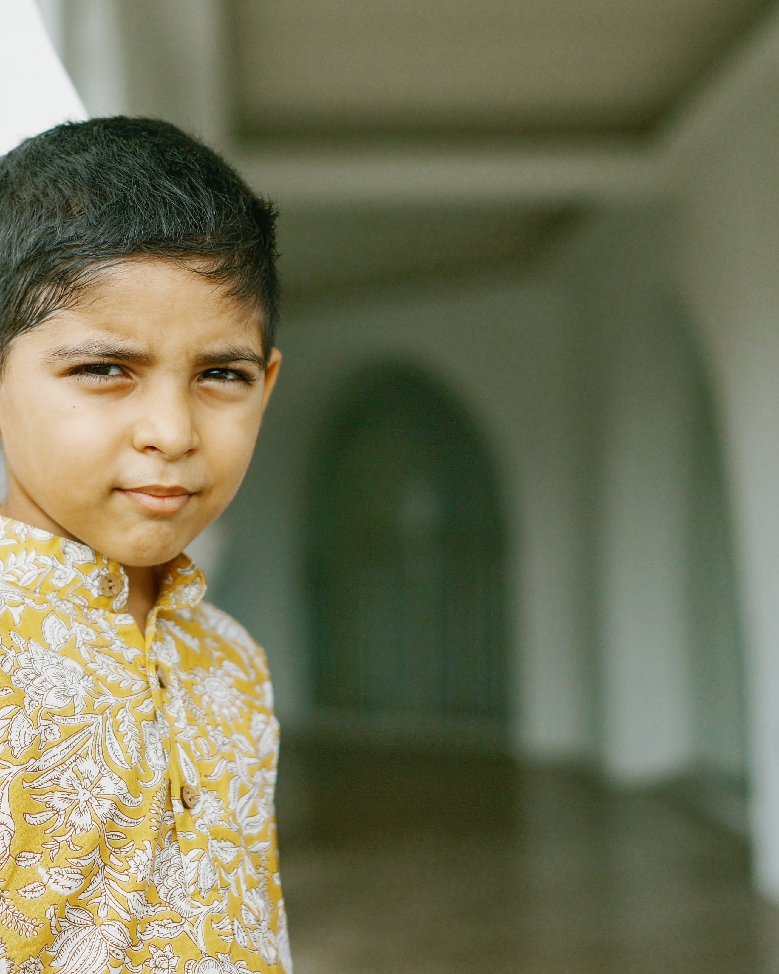 Mustard Floral Boys Kurta Dhoti in Yellow & Blue Nimbu Singapore