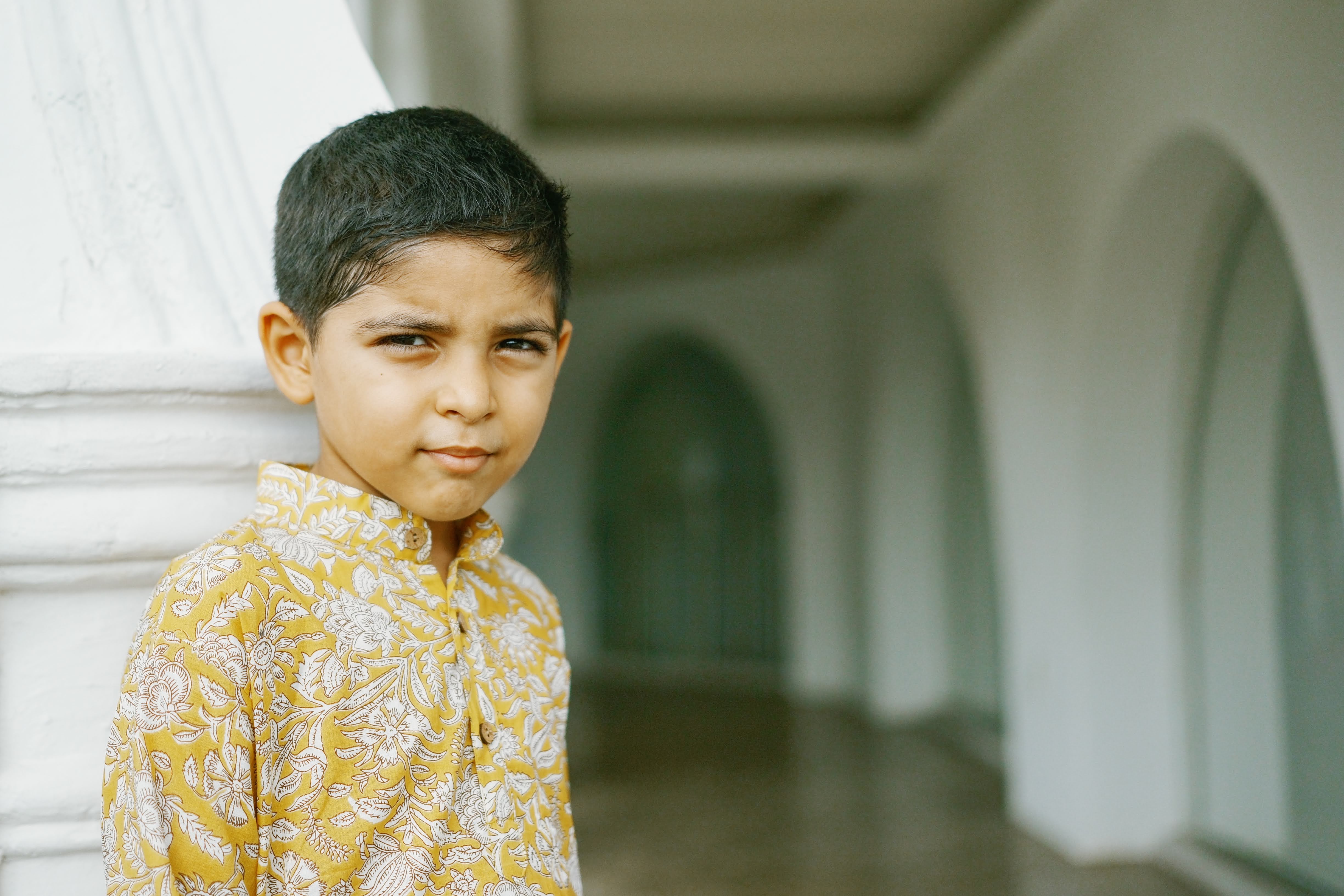 Mustard Floral Boys Kurta Dhoti in Yellow & Blue Nimbu Singapore