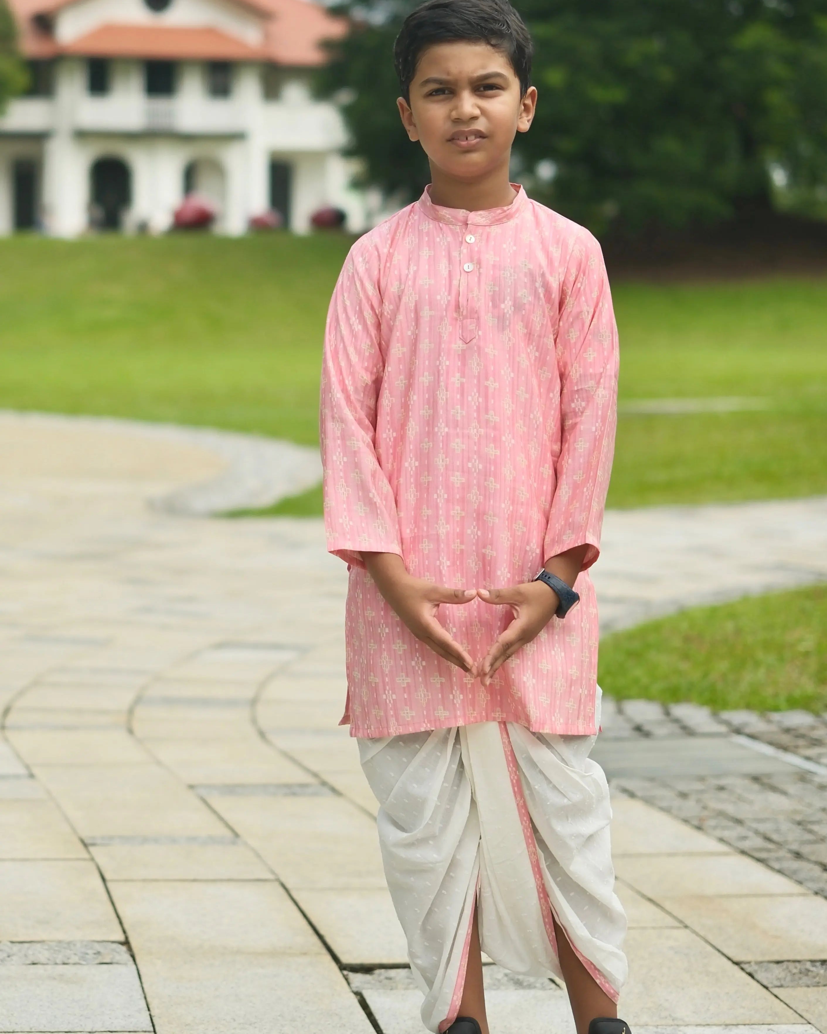 Rooh Pink Boys Kurta Dhoti in Muslin Cotton Nimbu