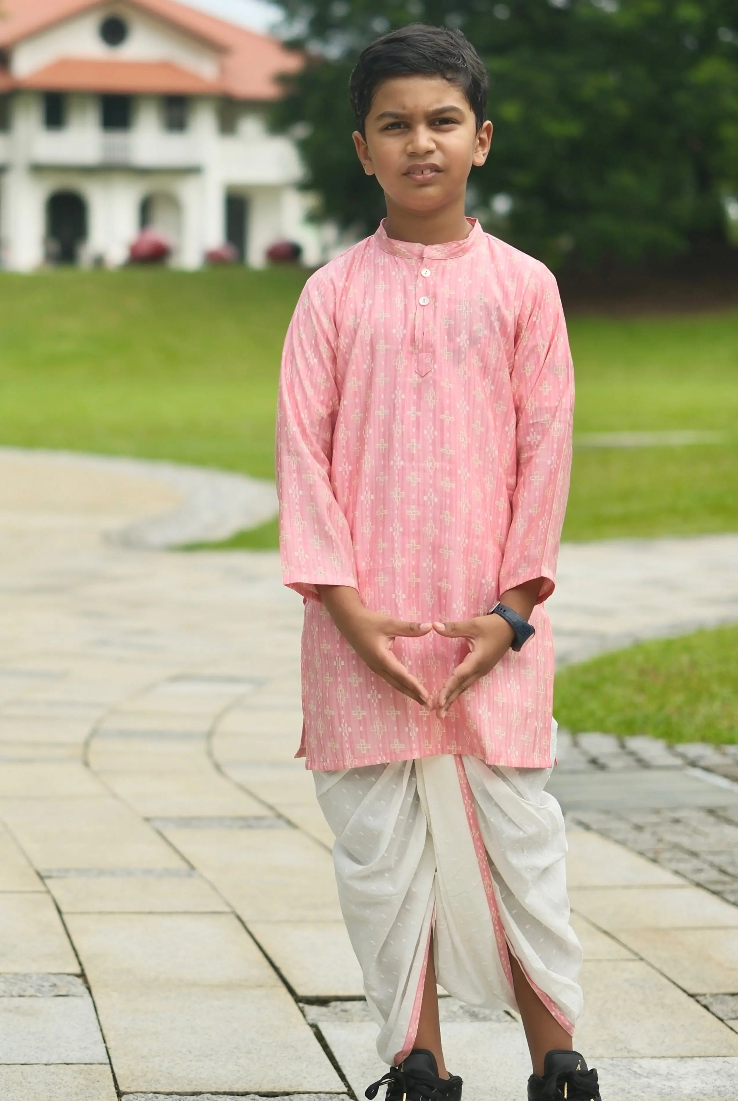 Rooh Pink Boys Kurta Dhoti in Muslin Cotton Nimbu