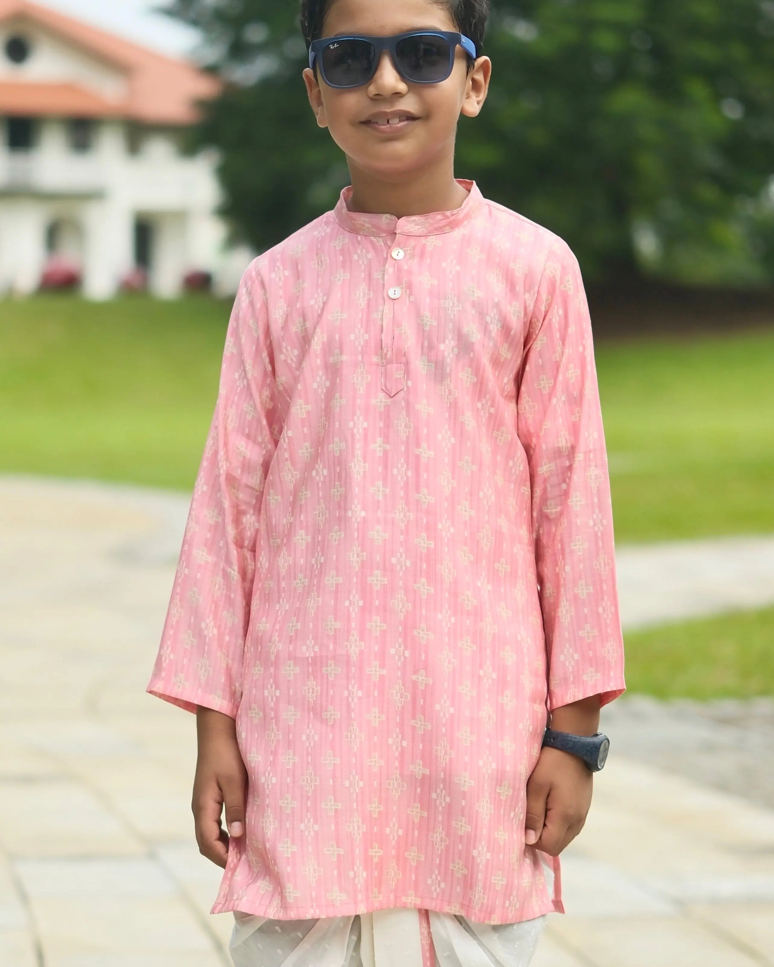 Rooh Pink Boys Kurta Dhoti in Muslin Cotton Nimbu