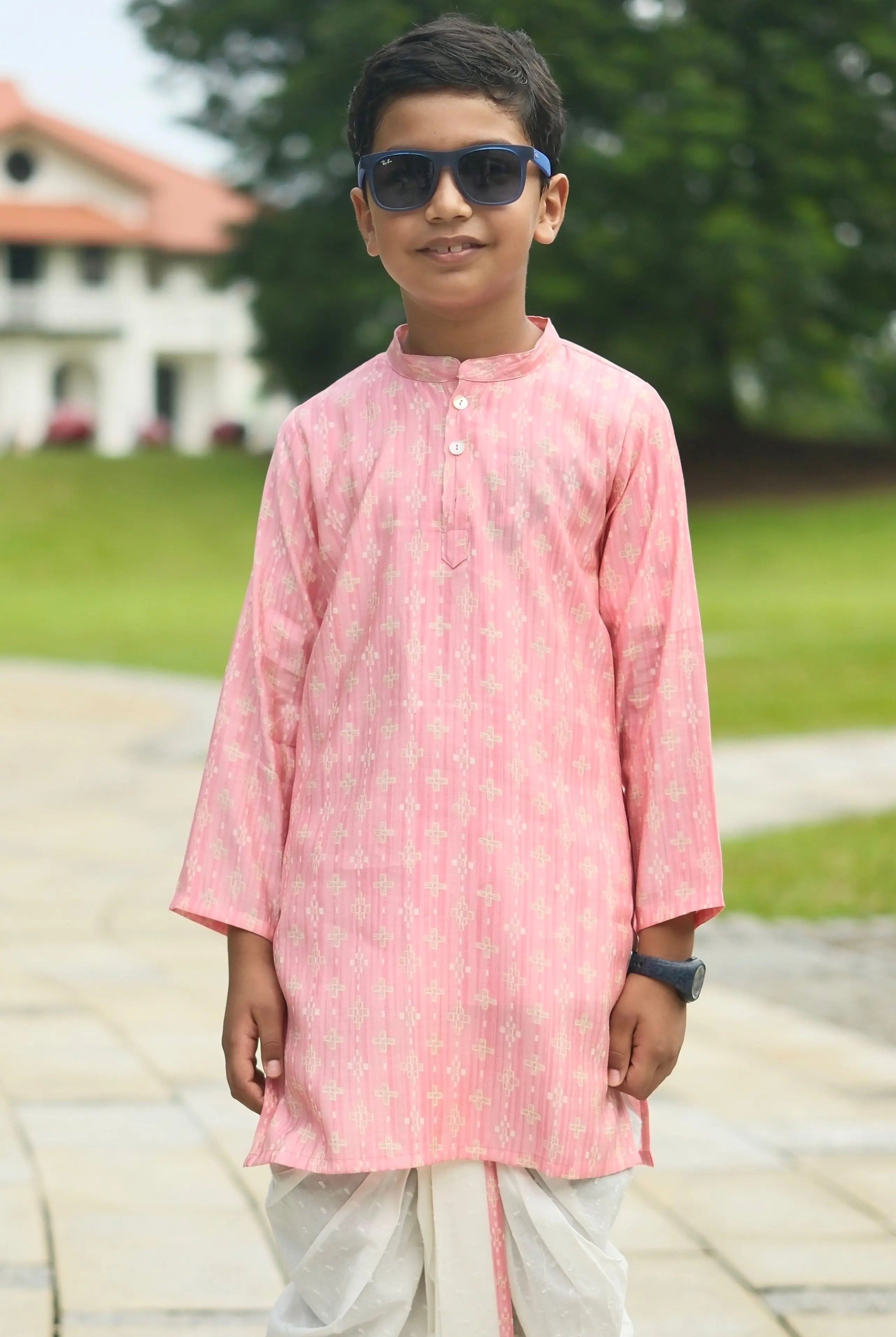 Rooh Pink Boys Kurta Dhoti in Muslin Cotton Nimbu
