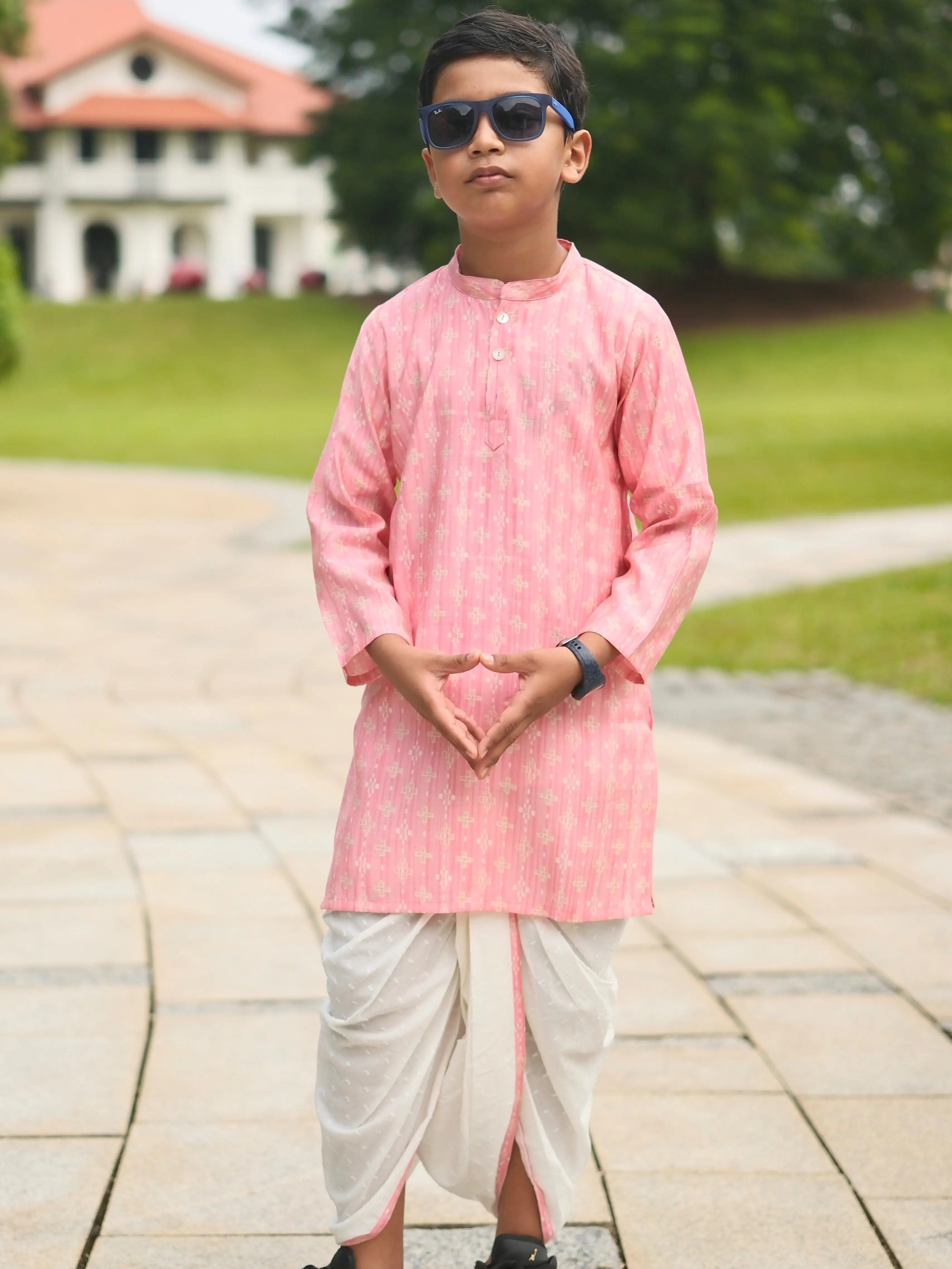 Rooh Pink Boys Kurta Dhoti in Muslin Cotton Nimbu