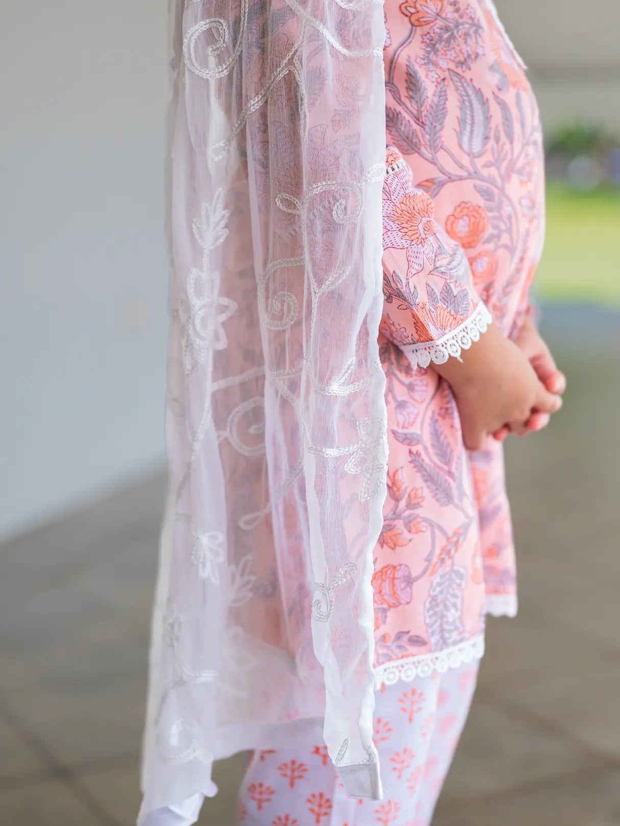 Devi Coral Girls Handblock Straight Kurti With Pants Nimbu