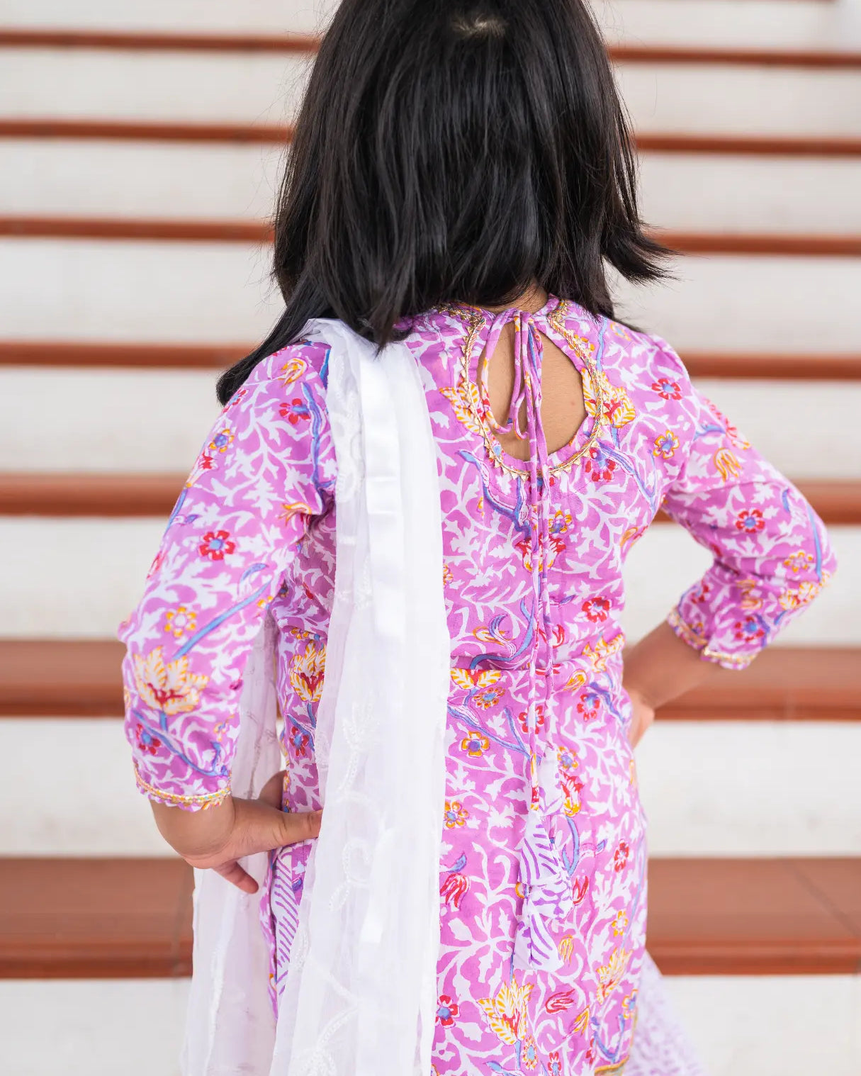 Devi Mauve Girls Handblock Print Kurti Sharara Nimbu