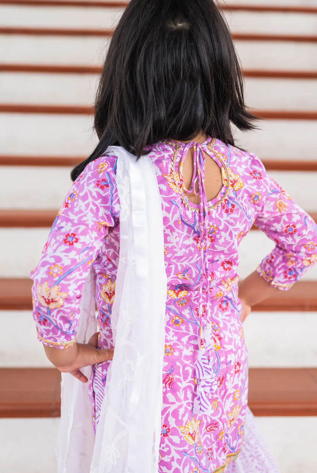 Devi Mauve Girls Handblock Print Kurti Sharara Nimbu
