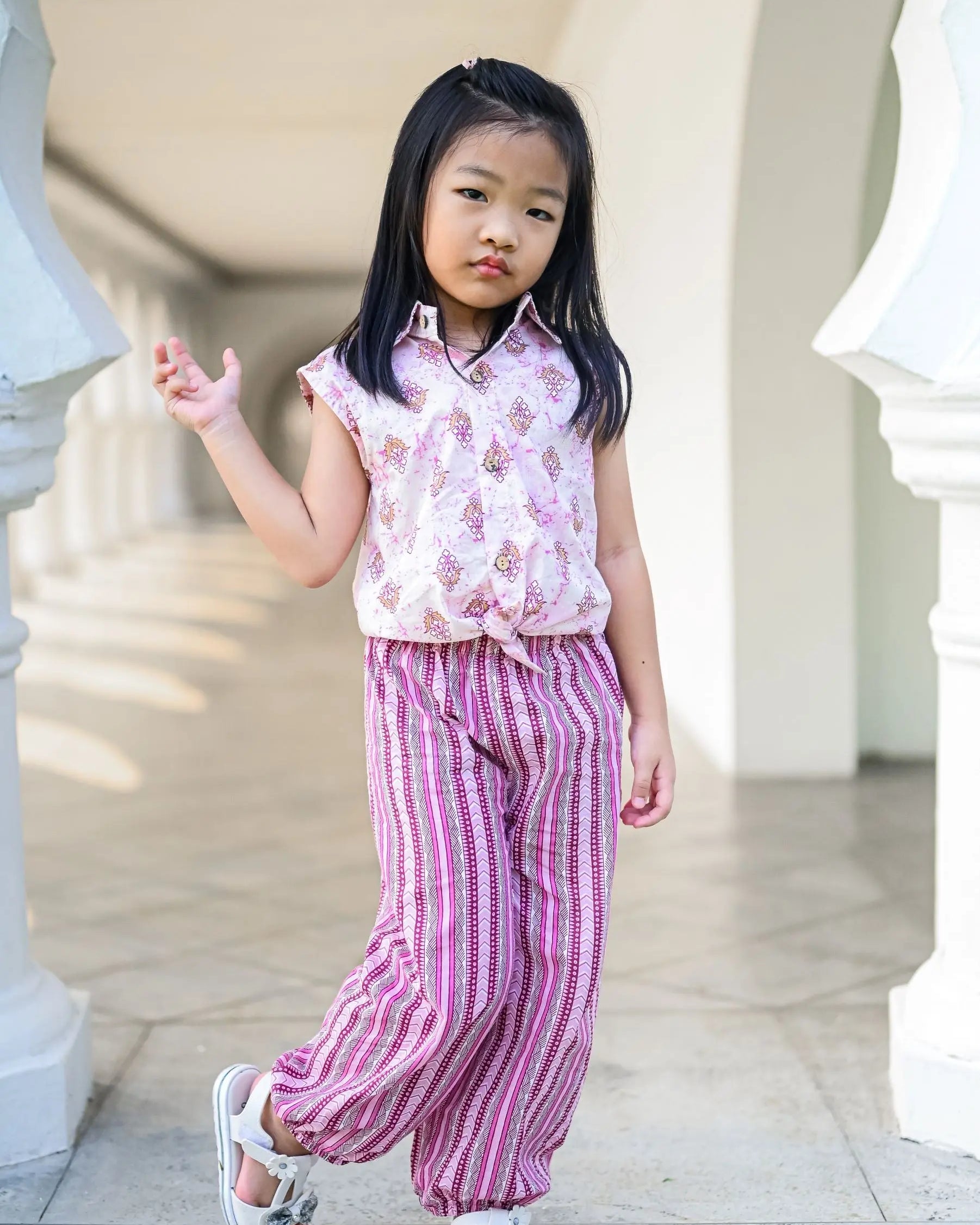 Berry Purple Sleeveless Shirt & Bohemian Pants Set for girls Nimbu