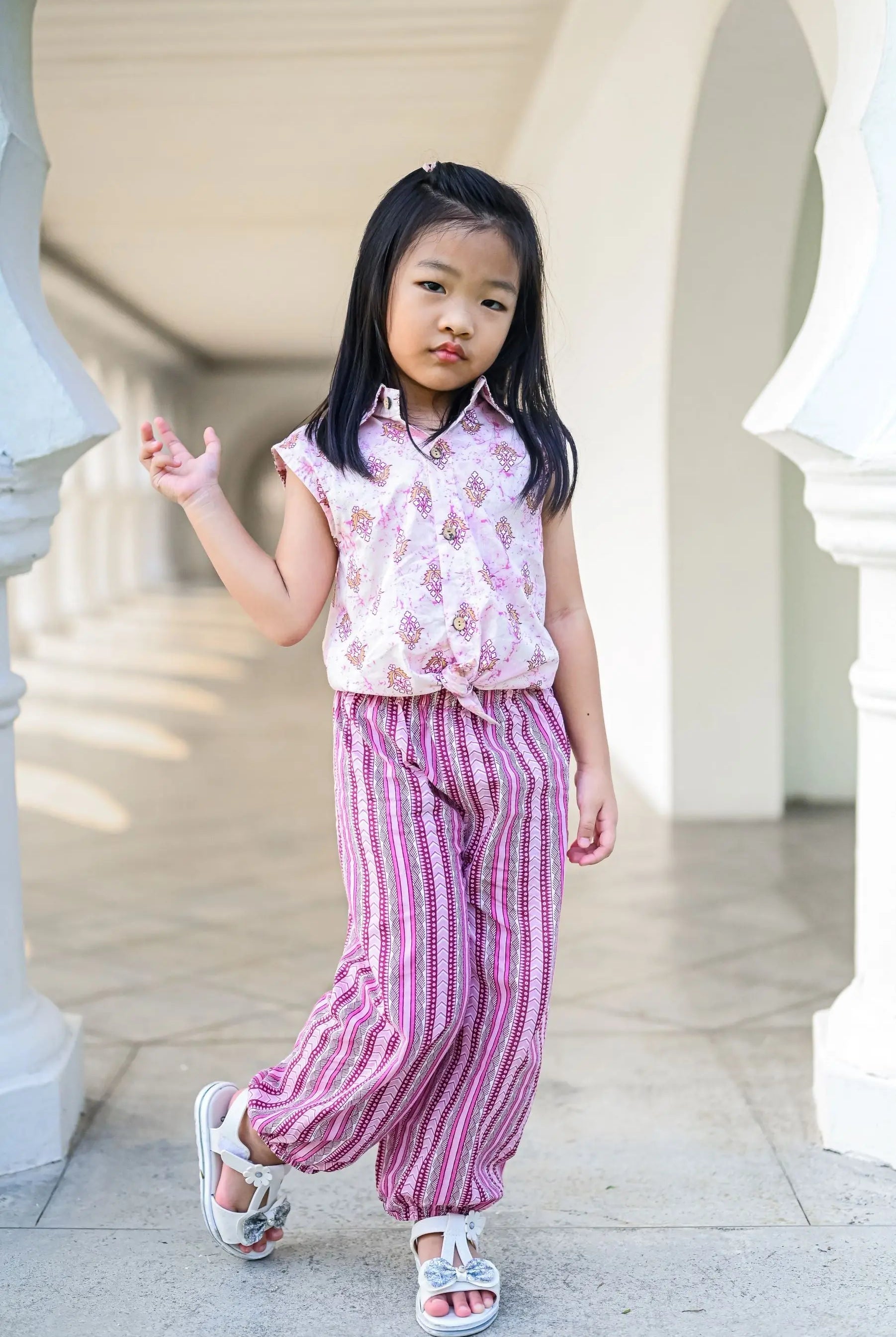 Berry Purple Sleeveless Shirt & Bohemian Pants Set for girls Nimbu