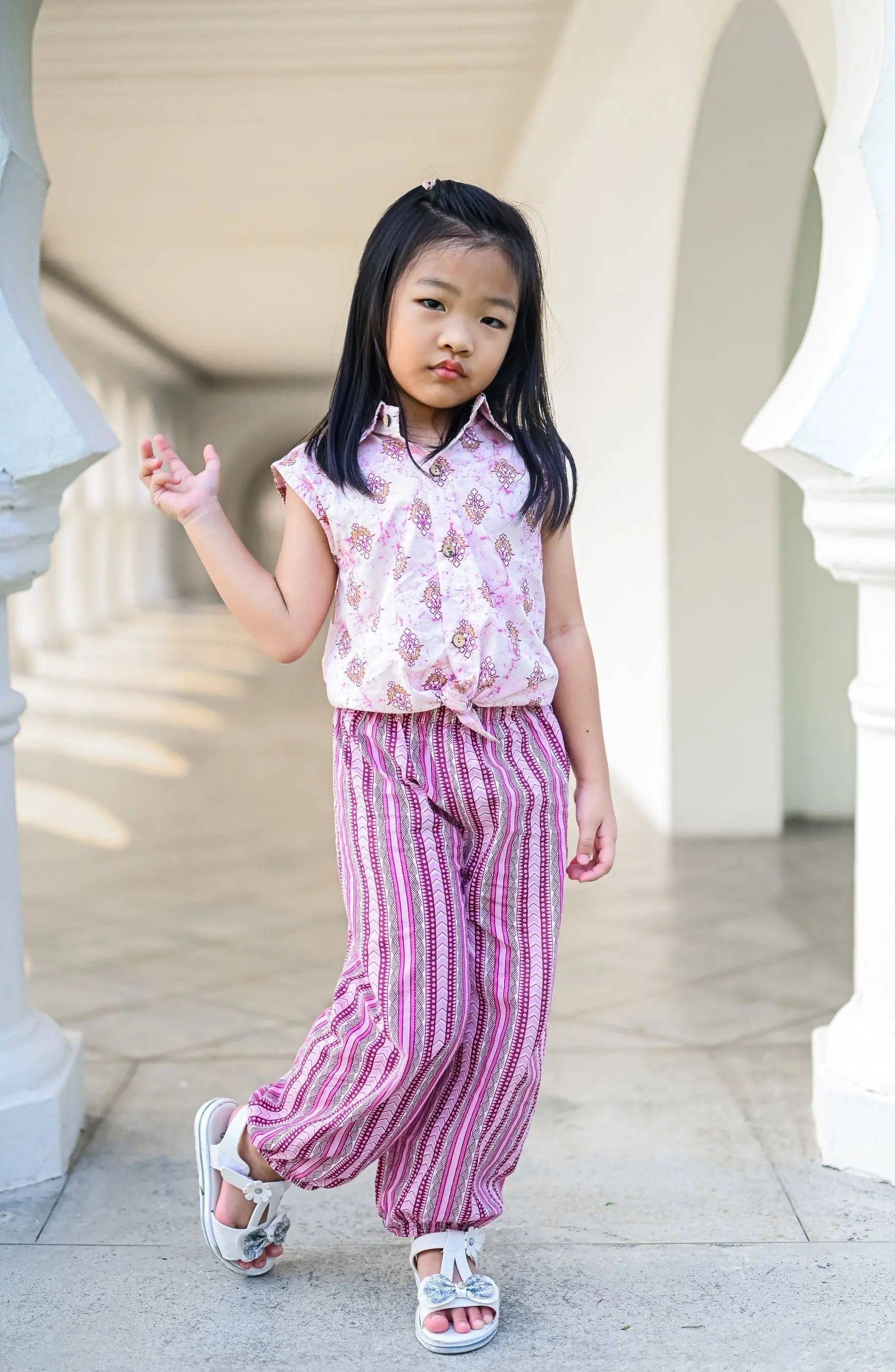 Berry Purple Sleeveless Shirt & Bohemian Pants Set for girls Nimbu
