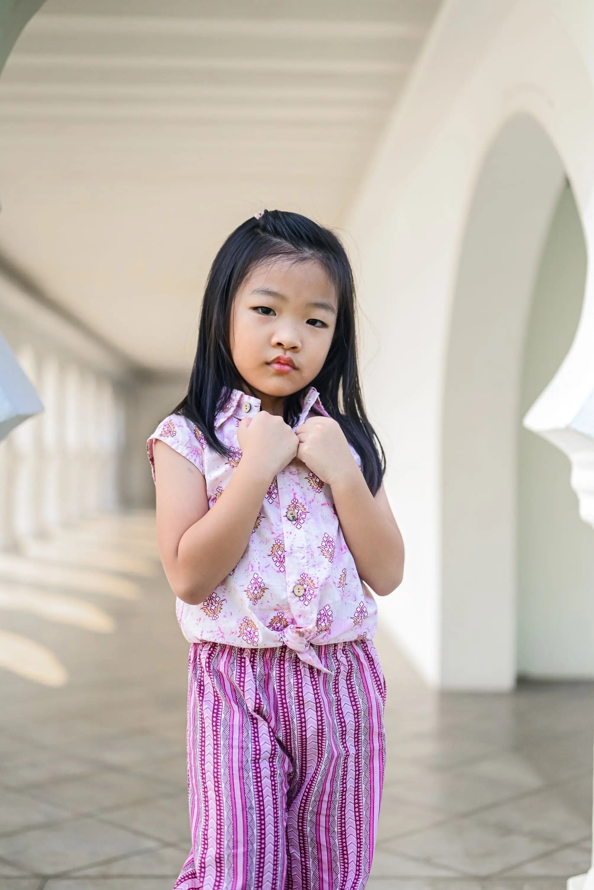 Berry Purple Sleeveless Shirt & Bohemian Pants Set for girls Nimbu