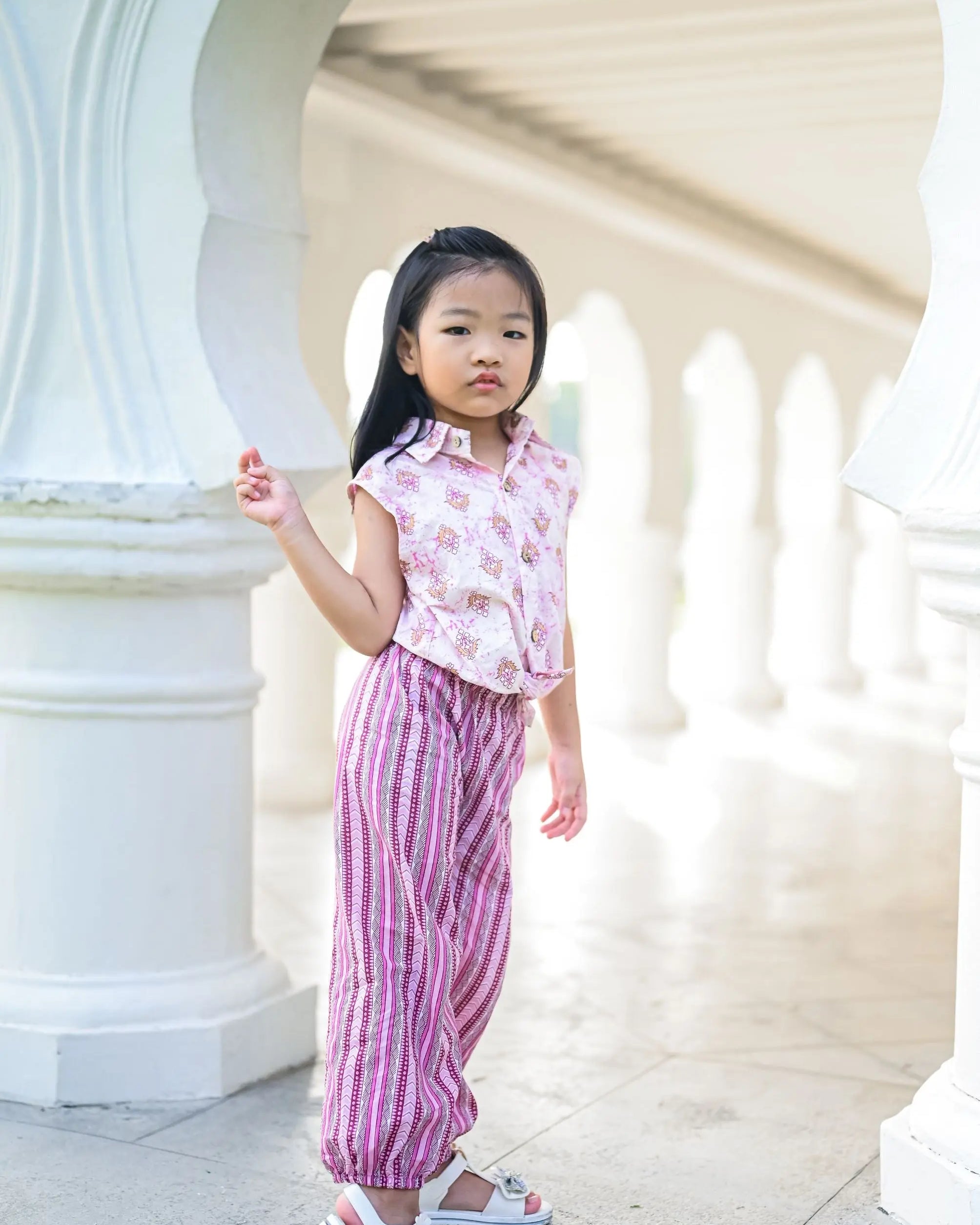 Berry Purple Sleeveless Shirt & Bohemian Pants Set for girls Nimbu